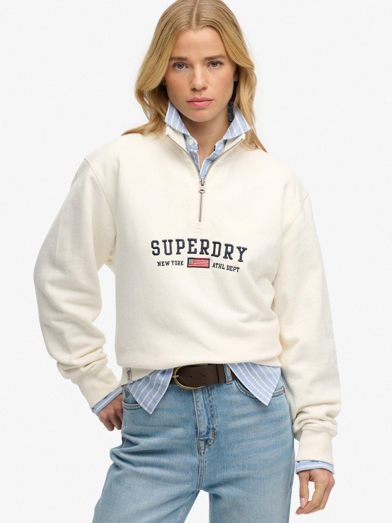 Superdry Athletic Essentials Graphic Half Zip Sweatshirt - Off White