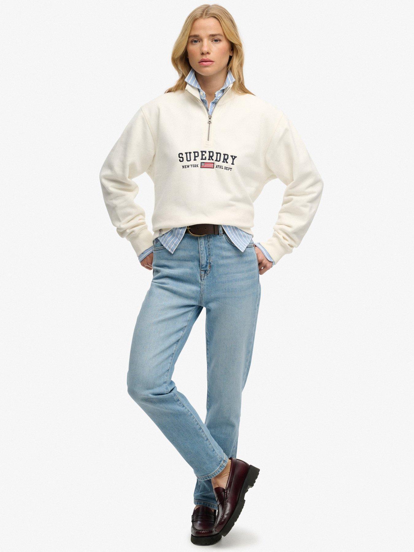 Image 3 of 6 of Superdry Athletic Essentials Graphic Half Zip Sweatshirt - Off White