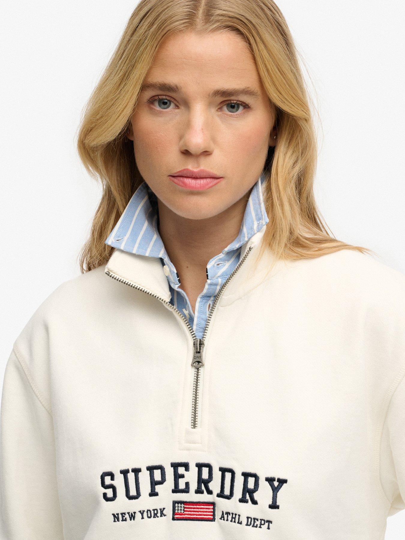 Image 4 of 6 of Superdry Athletic Essentials Graphic Half Zip Sweatshirt - Off White
