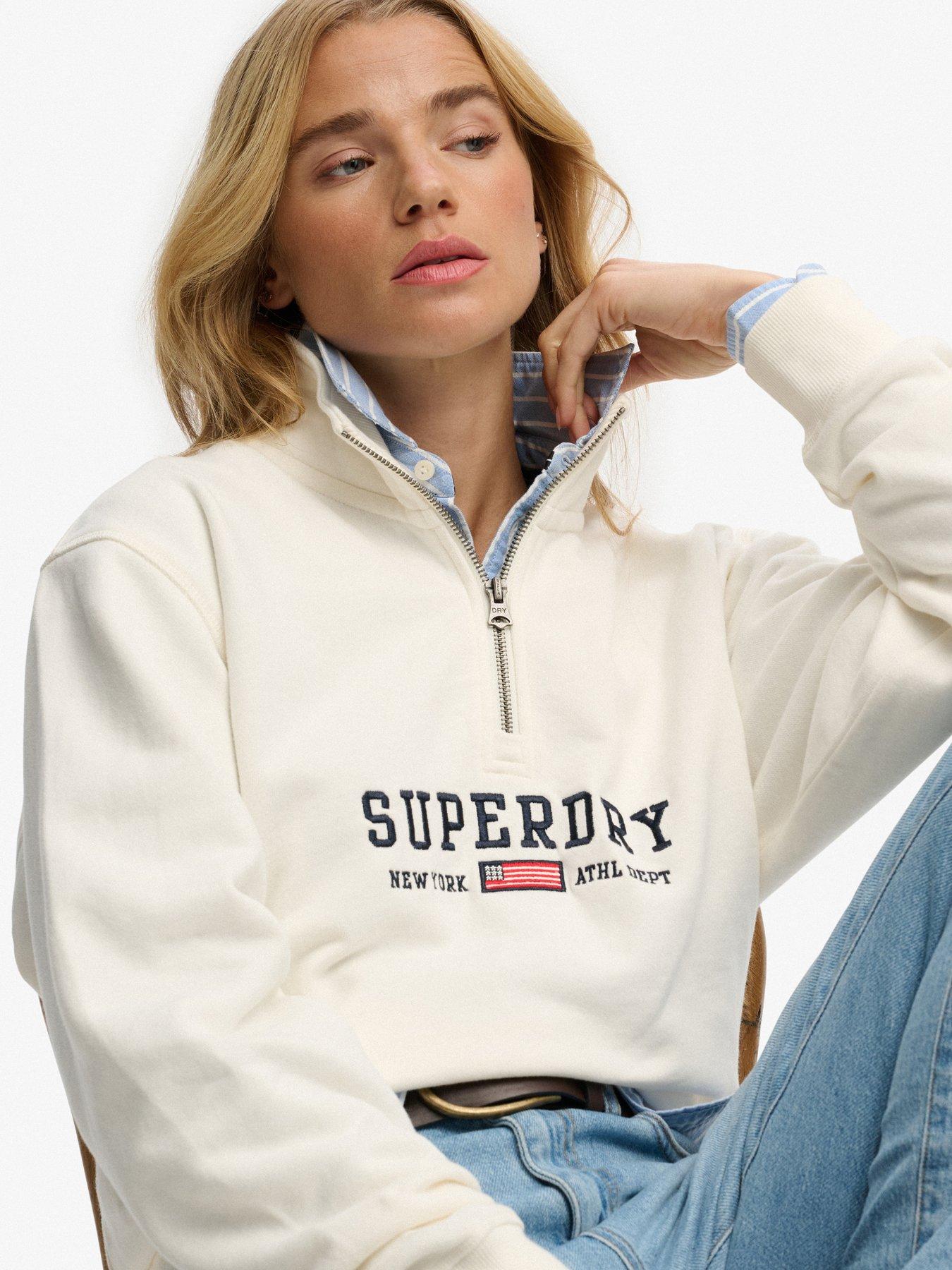 Image 5 of 6 of Superdry Athletic Essentials Graphic Half Zip Sweatshirt - Off White