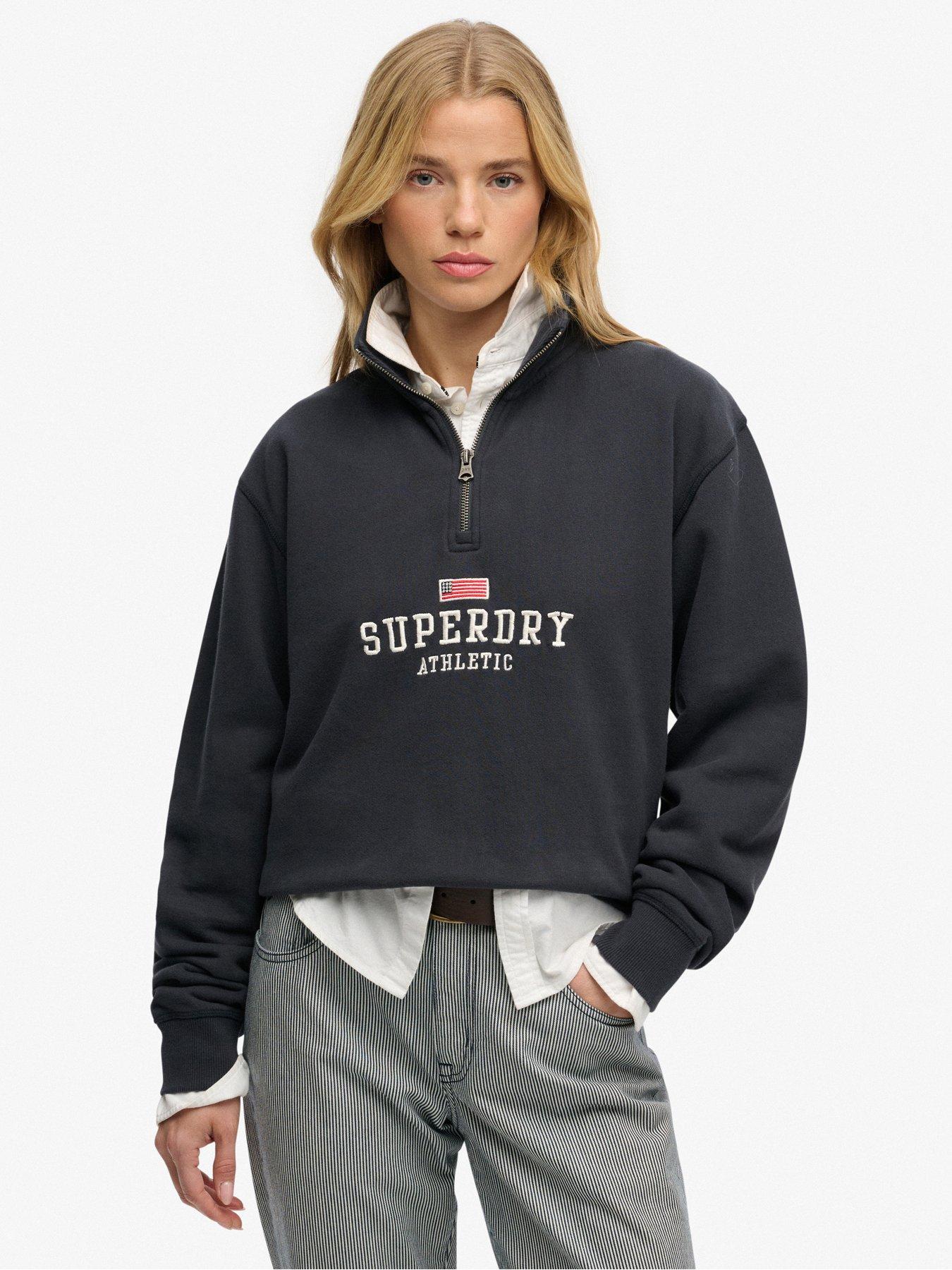 Superdry Athletic Essentials Graphic Half Zip Sweatshirt, Blue, Size 12, Women