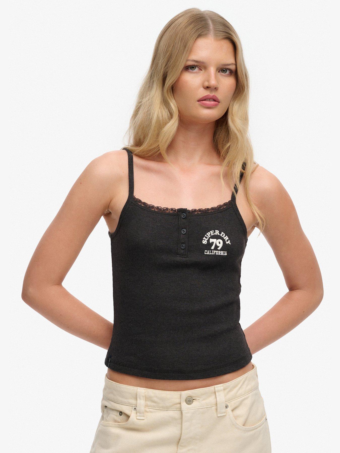 Image 1 of 5 of Superdry Athletic Embroidered Button Cami Top - Grey