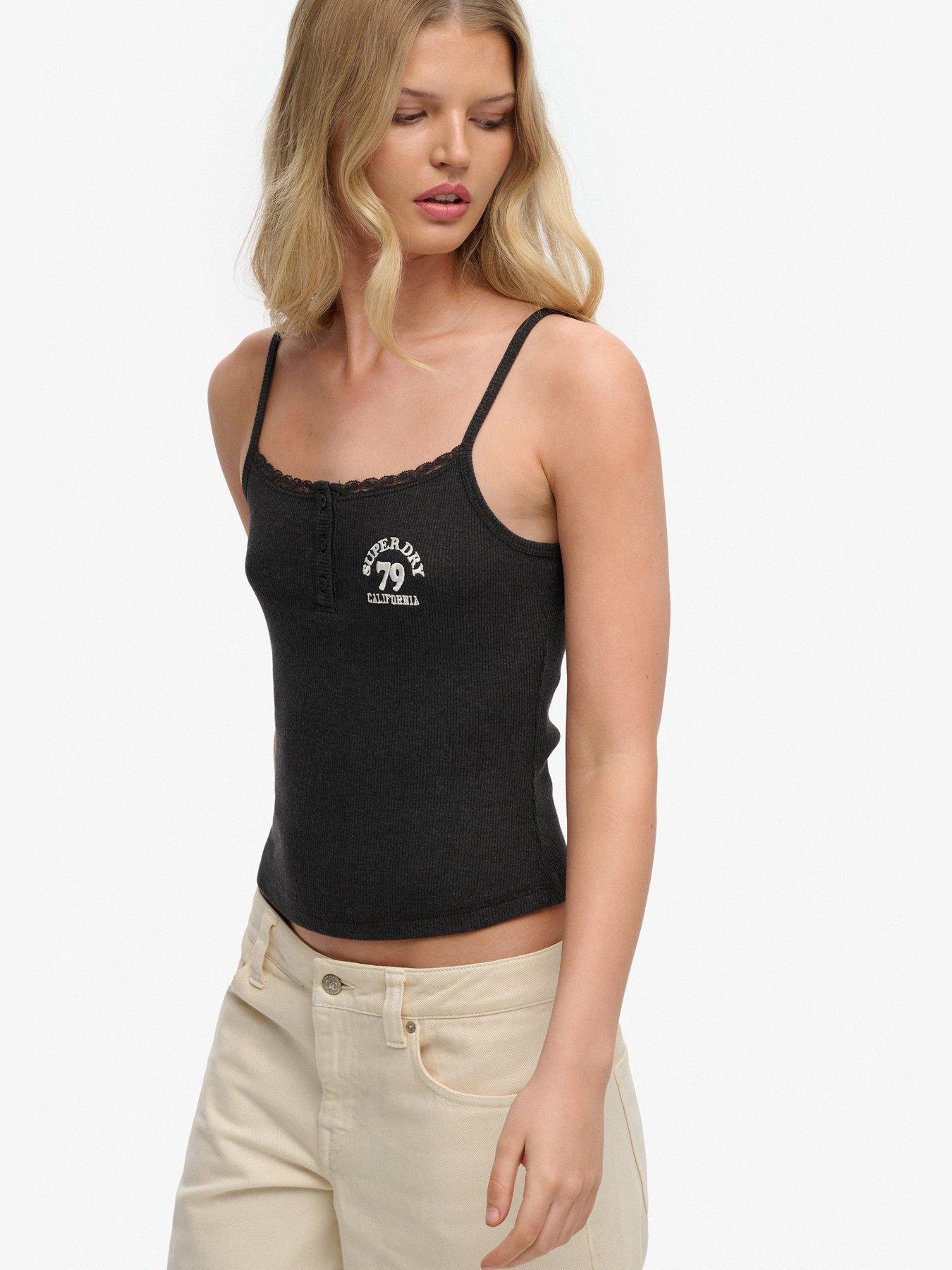 Image 4 of 5 of Superdry Athletic Embroidered Button Cami Top - Grey