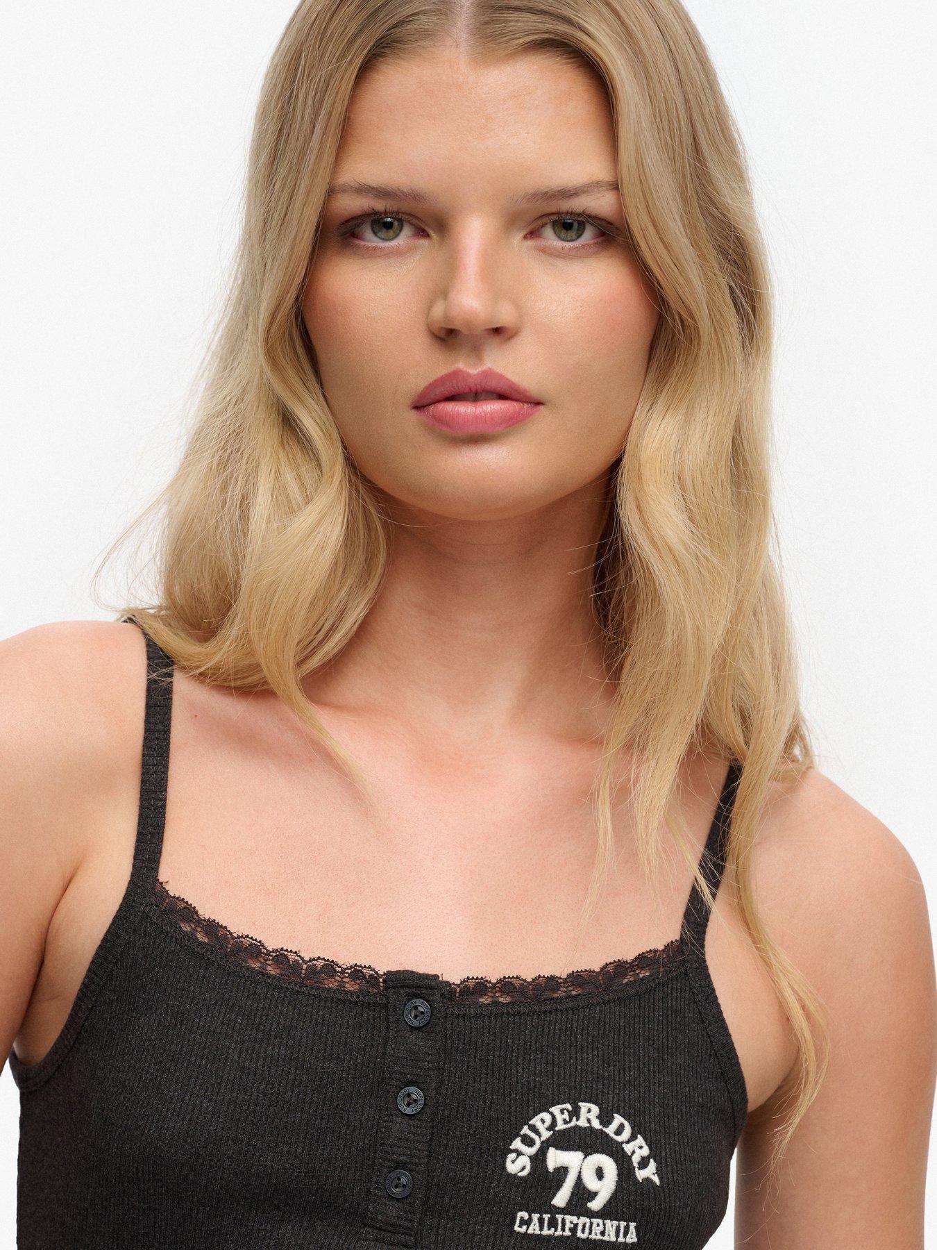 Image 5 of 5 of Superdry Athletic Embroidered Button Cami Top - Grey