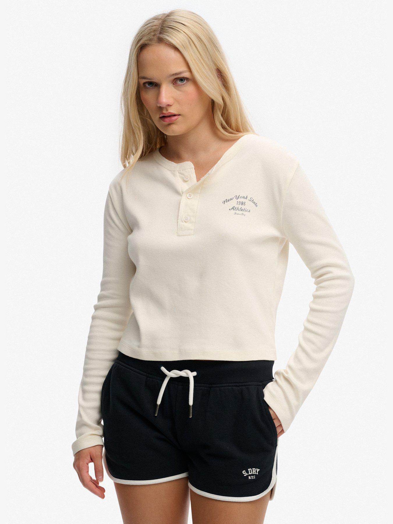 Superdry Athletic Essentials Button Down Long Sleeve Top - White