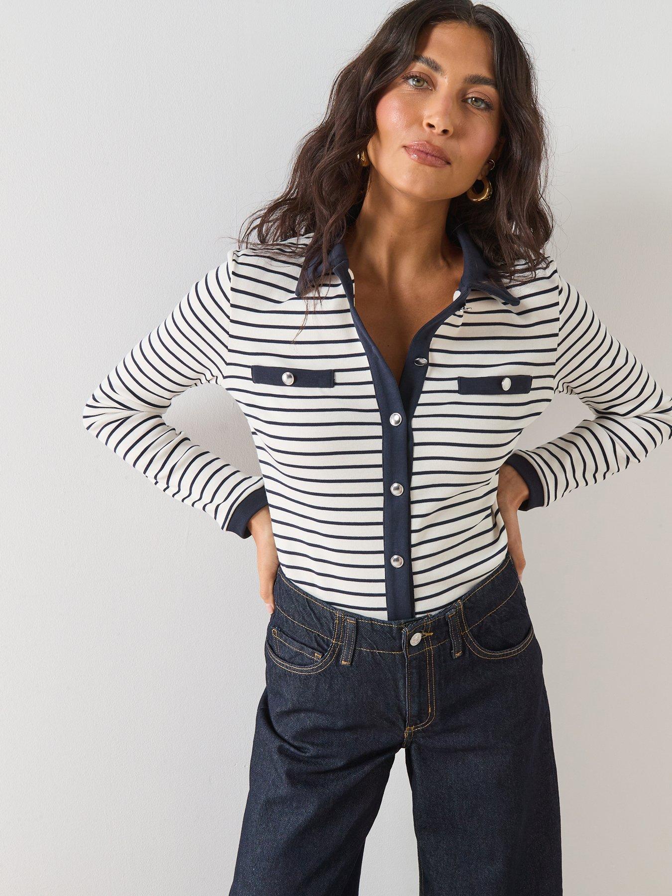 Mango Striped Cardigan With Jewel Buttons - Blue
