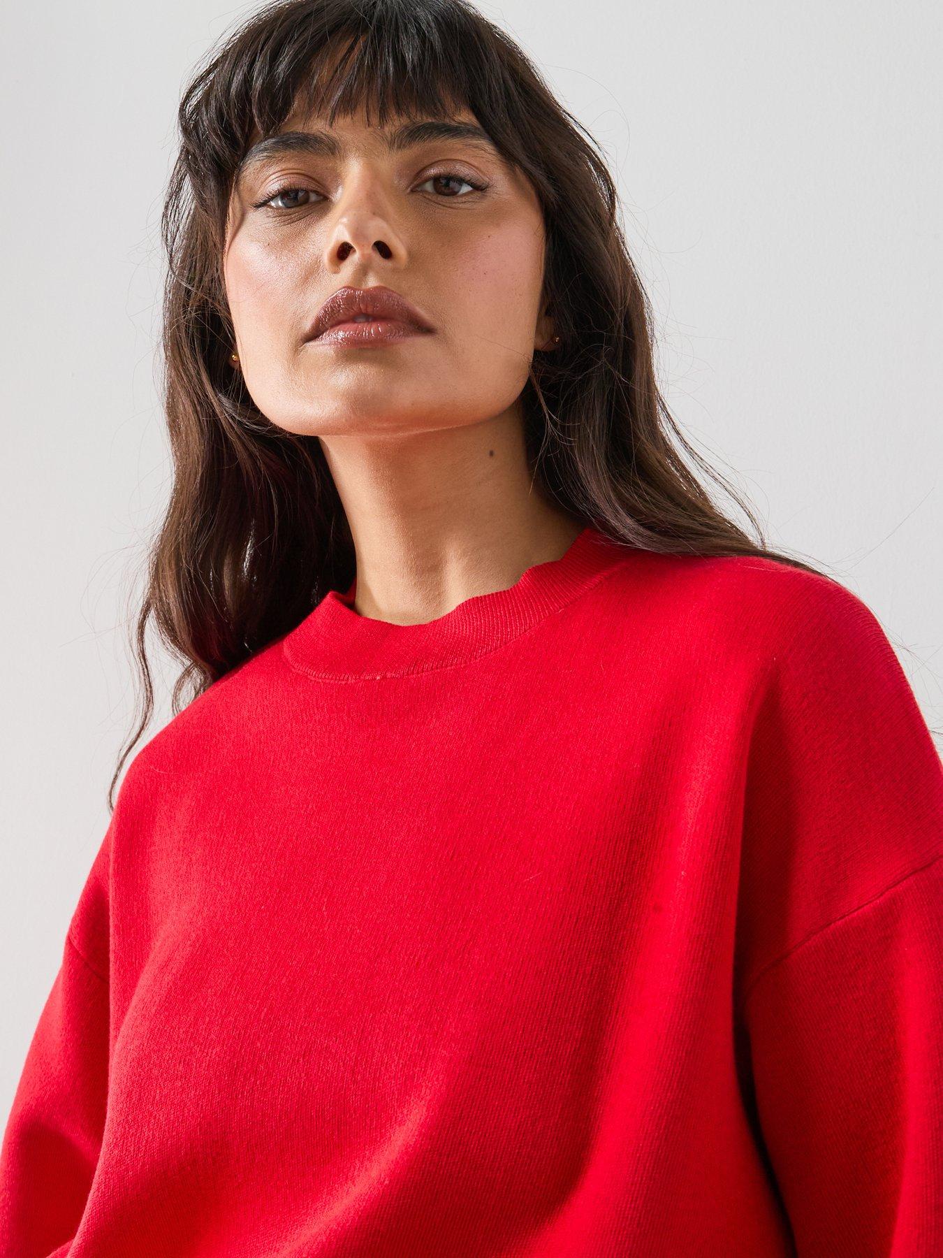 Image 4 of 5 of Mango Oversize Short Sleeve Sweater - Red