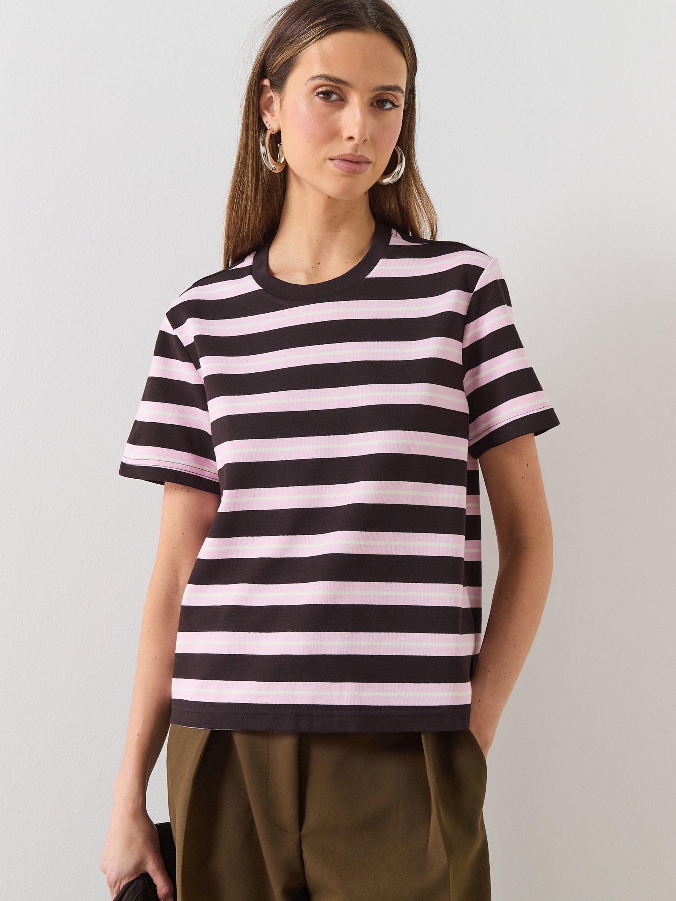 Mango Striped Short-sleeved T-shirt - Brown
