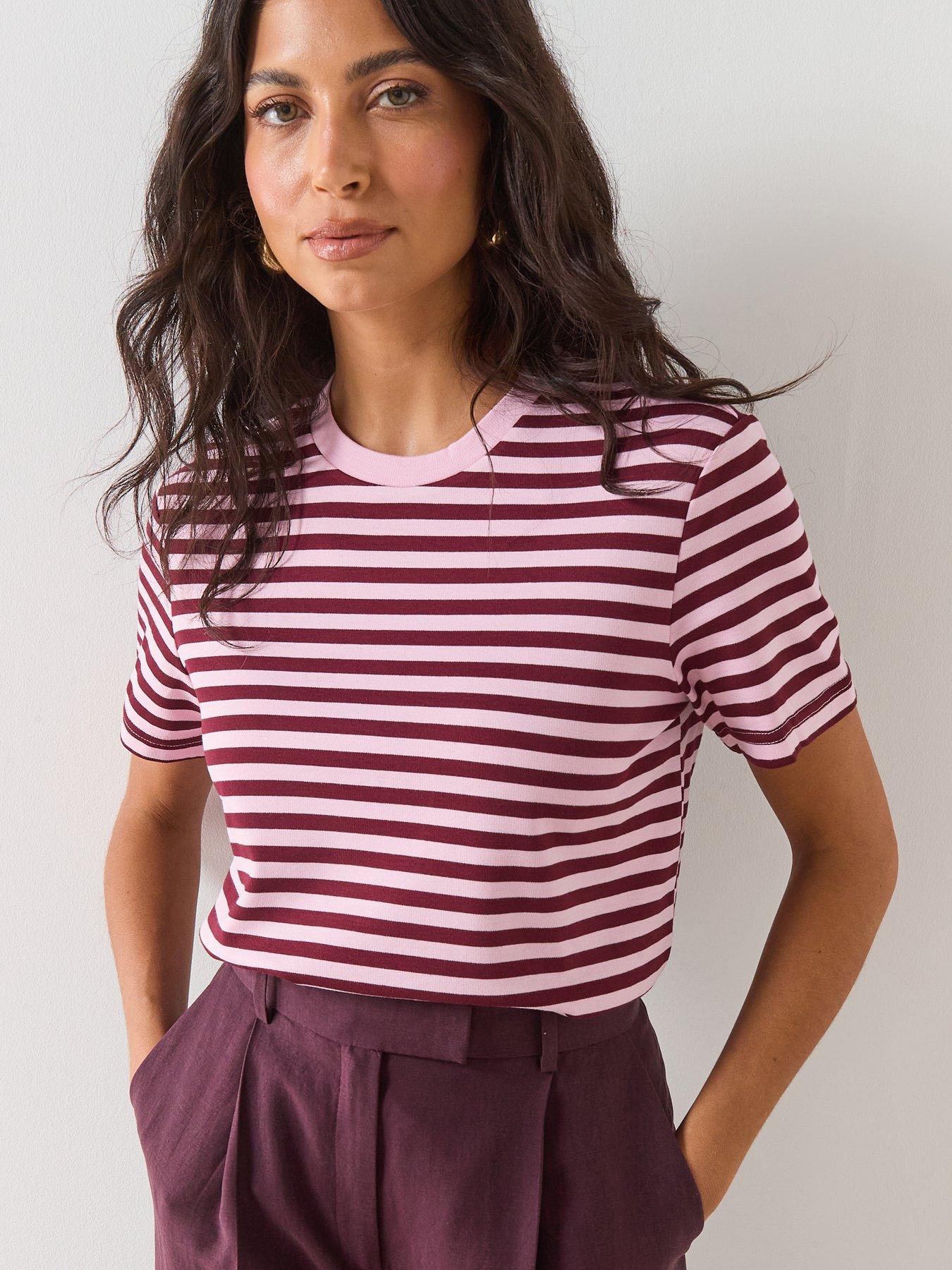 Mango Striped Short-sleeved T-shirt - Pink