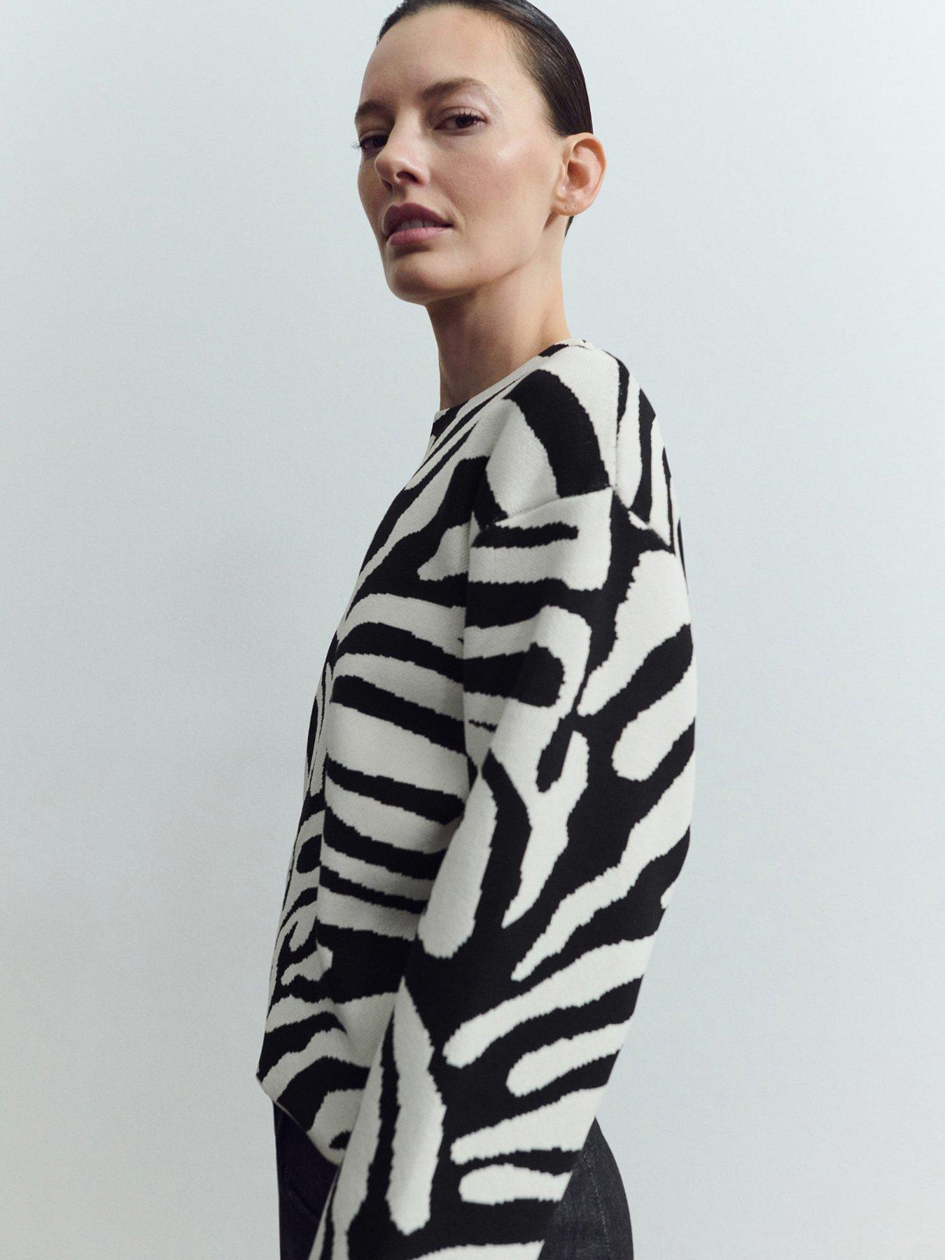 Mango Zebra Print Knitted Jumper - Black
