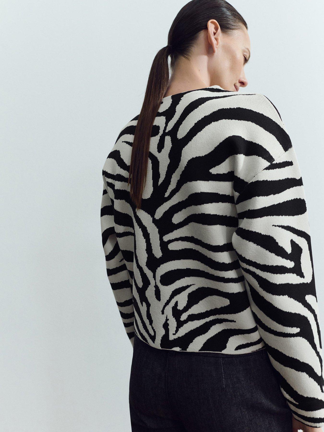 Image 2 of 6 of Mango Zebra Print Knitted Jumper - Black