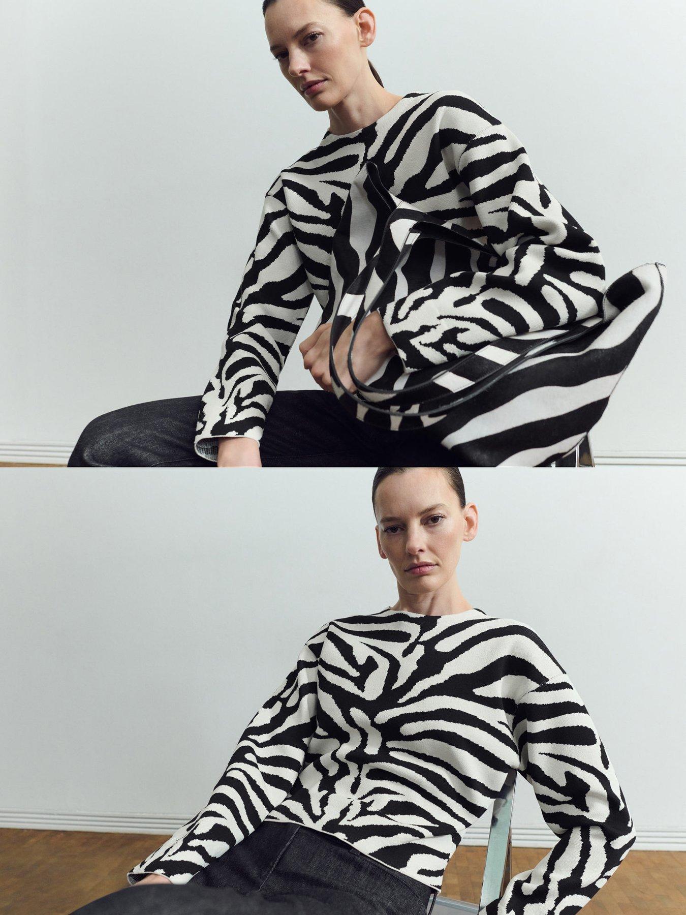 Image 4 of 6 of Mango Zebra Print Knitted Jumper - Black