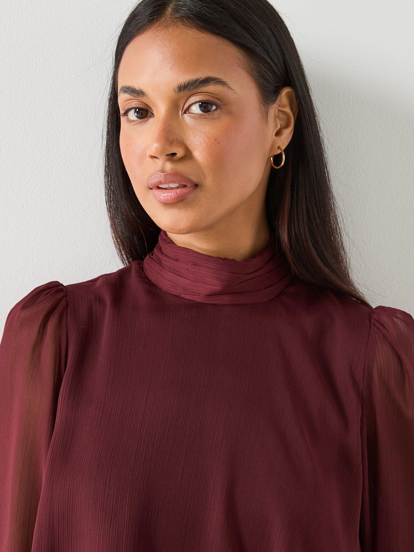 Mango Ruffle Dress With Draped Neckline - Red | Very