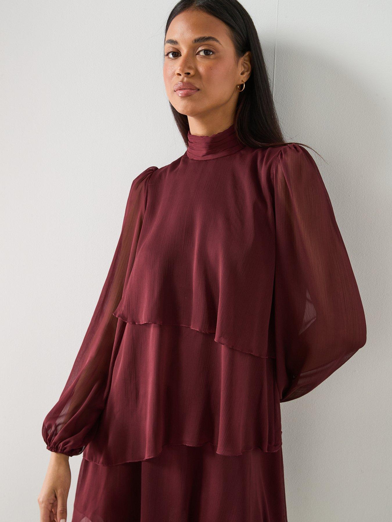 Mango Ruffle Dress With Draped Neckline - Red | Very