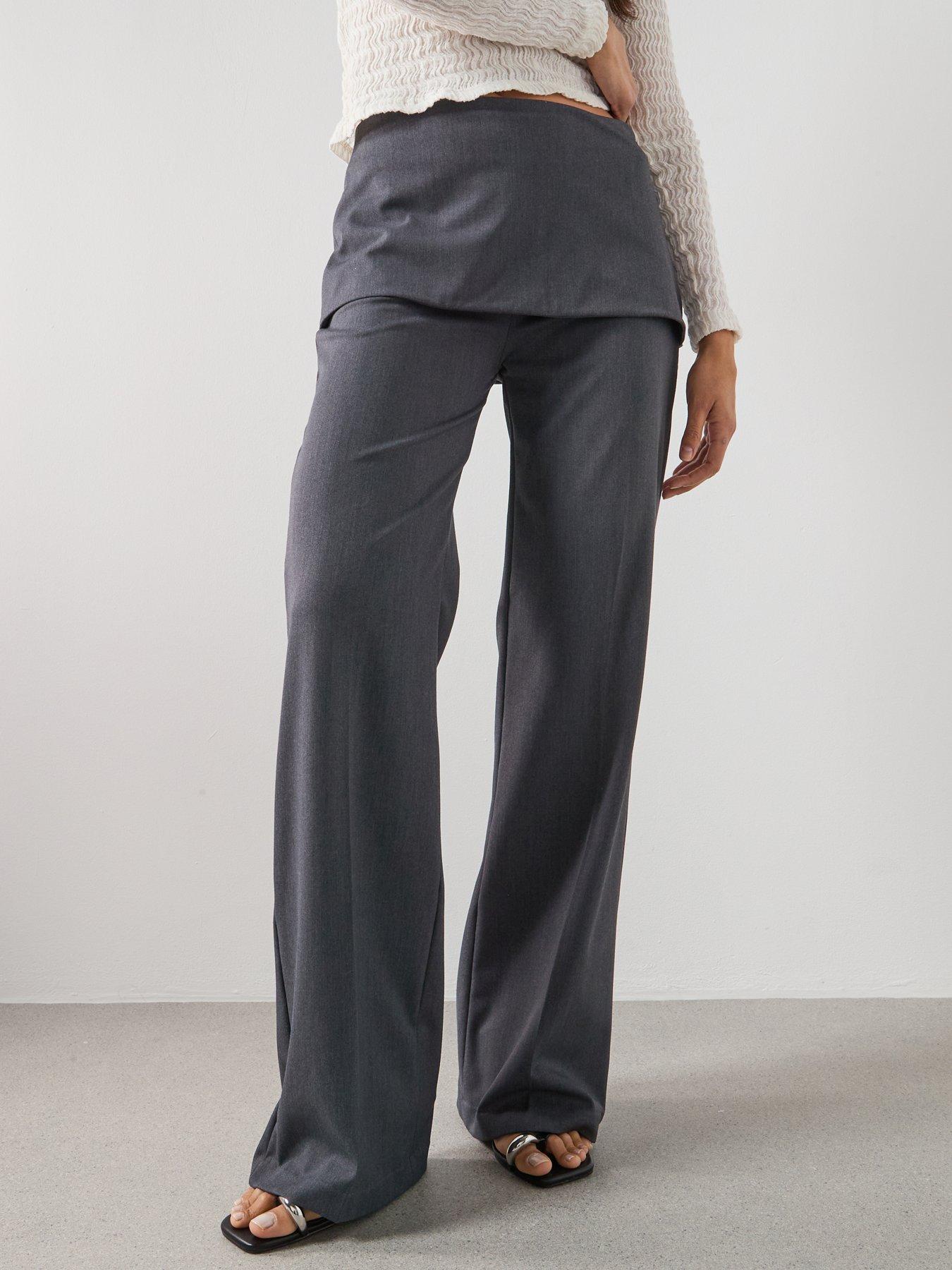 Mango Straight-Leg Trousers With A Mixed Design - Grey