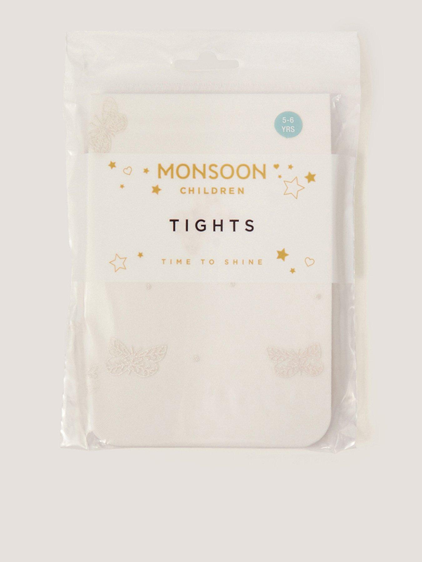 Monsoon Girls Polka Dot Butterfly Tights - White