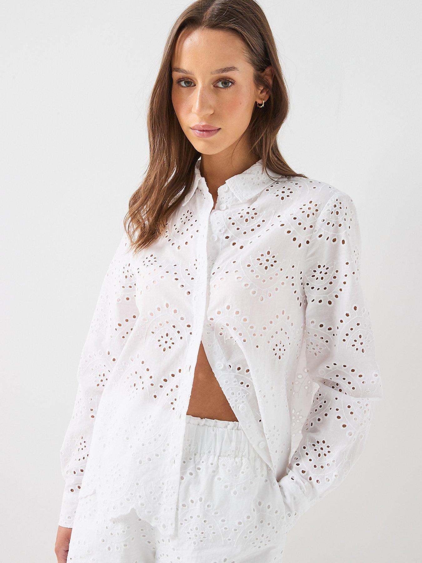 Image 1 of 5 of PIECES Pcvilde Long Sleeve Shirt Wvn Noos - White
