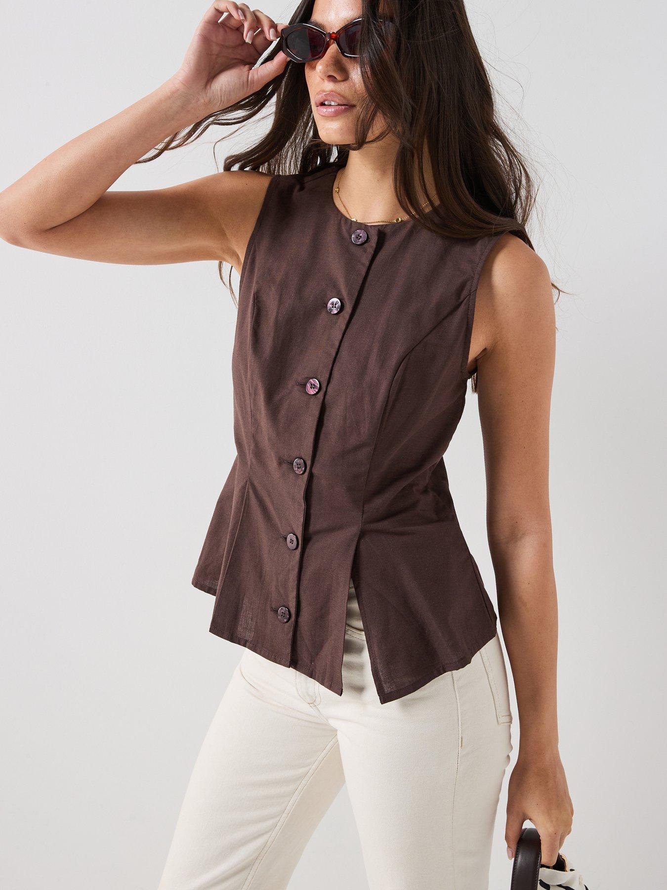 Image 1 of 5 of Vero Moda Vmselma Waistcoat - Brown