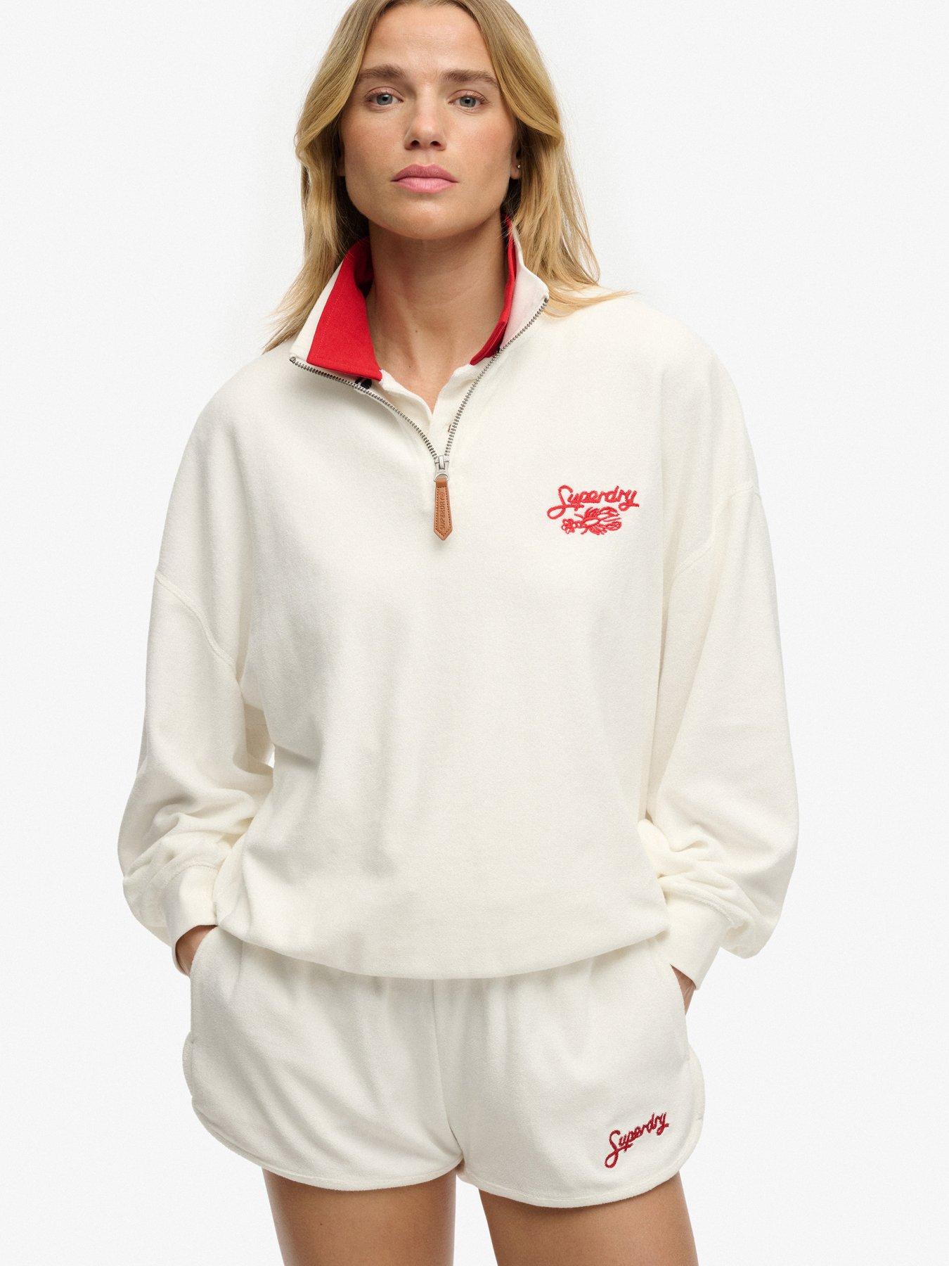 Superdry Heritage Terry Half Zip Sweatshirt - Cream