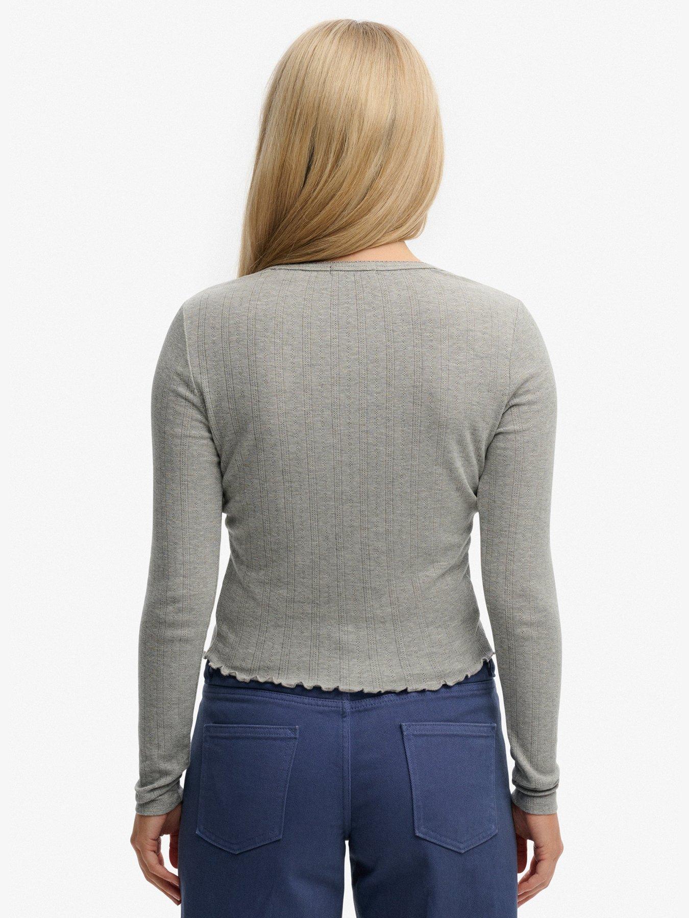 Image 2 of 6 of Superdry Athletic Essential Pointelle Cardigan - Grey