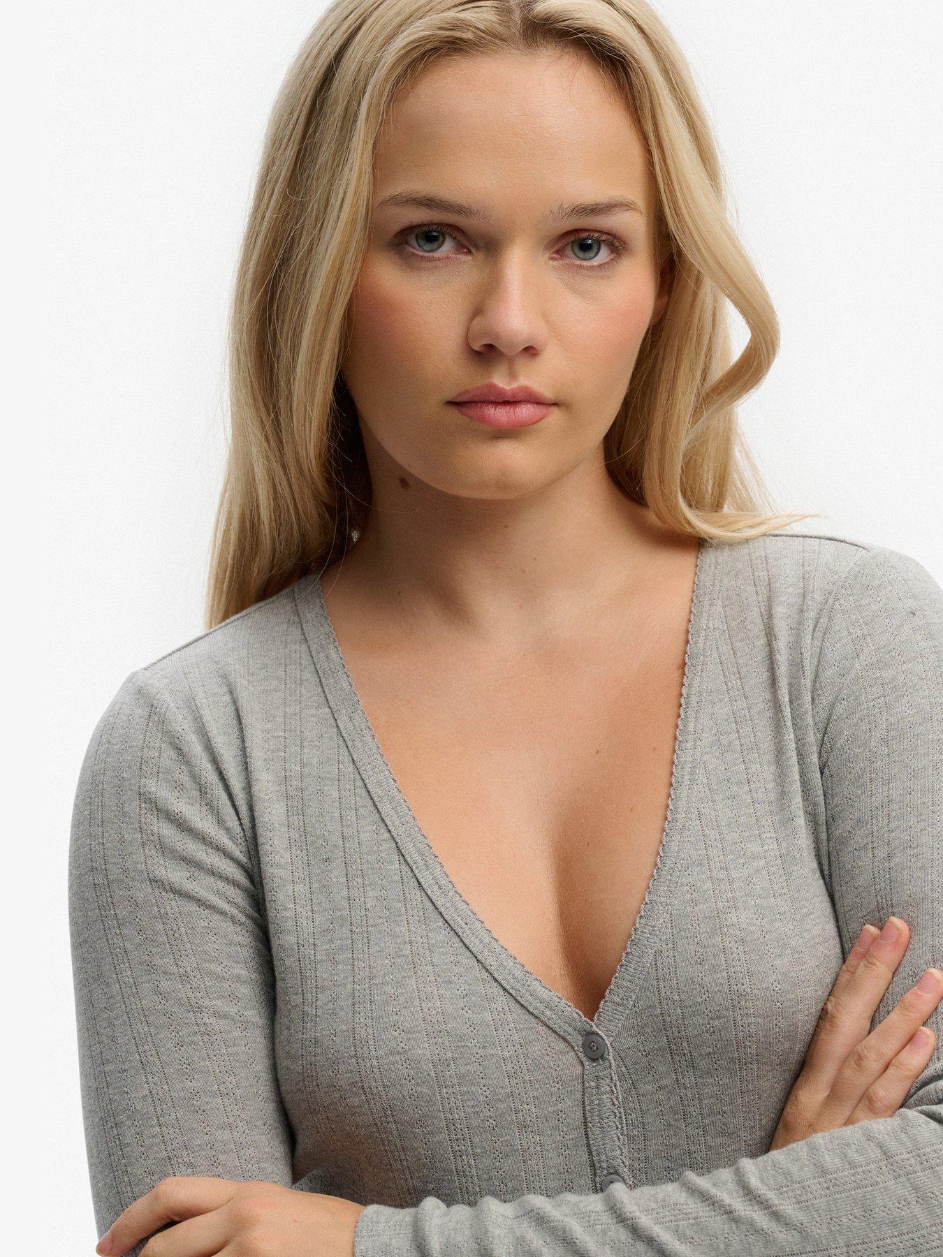 Image 5 of 6 of Superdry Athletic Essential Pointelle Cardigan - Grey