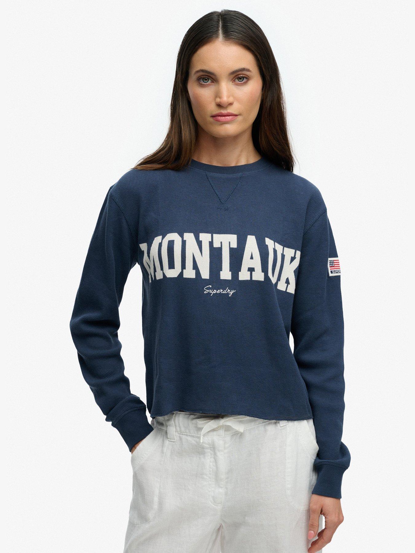 Superdry Athletic Essential Graphic Long Sleeve Top, Blue, Size 10, Women