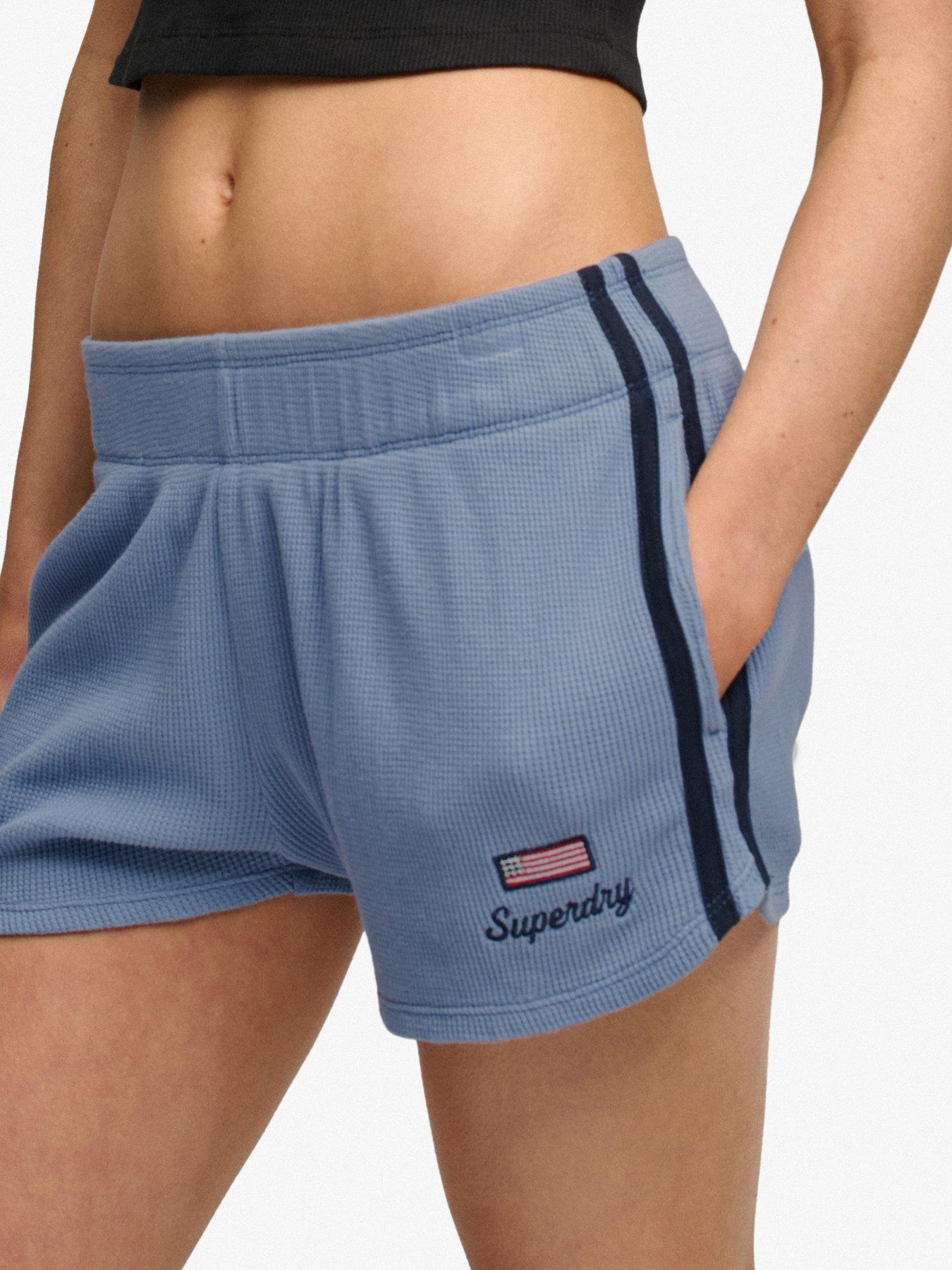 Superdry Athletic Essentials Waffle Retro Short- Blue, Blue, Size 10, Women