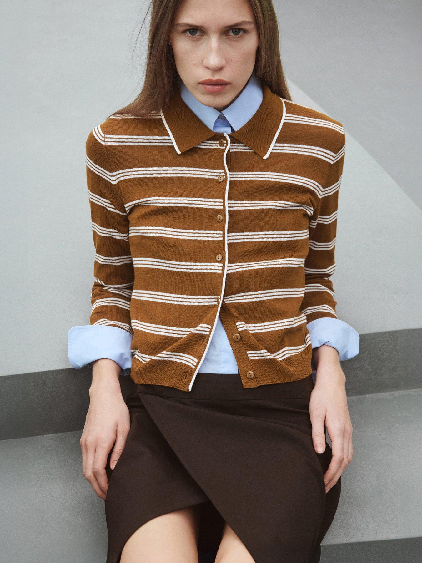 Image 1 of 5 of Mango Cardigan With Shirt Collar - Brown