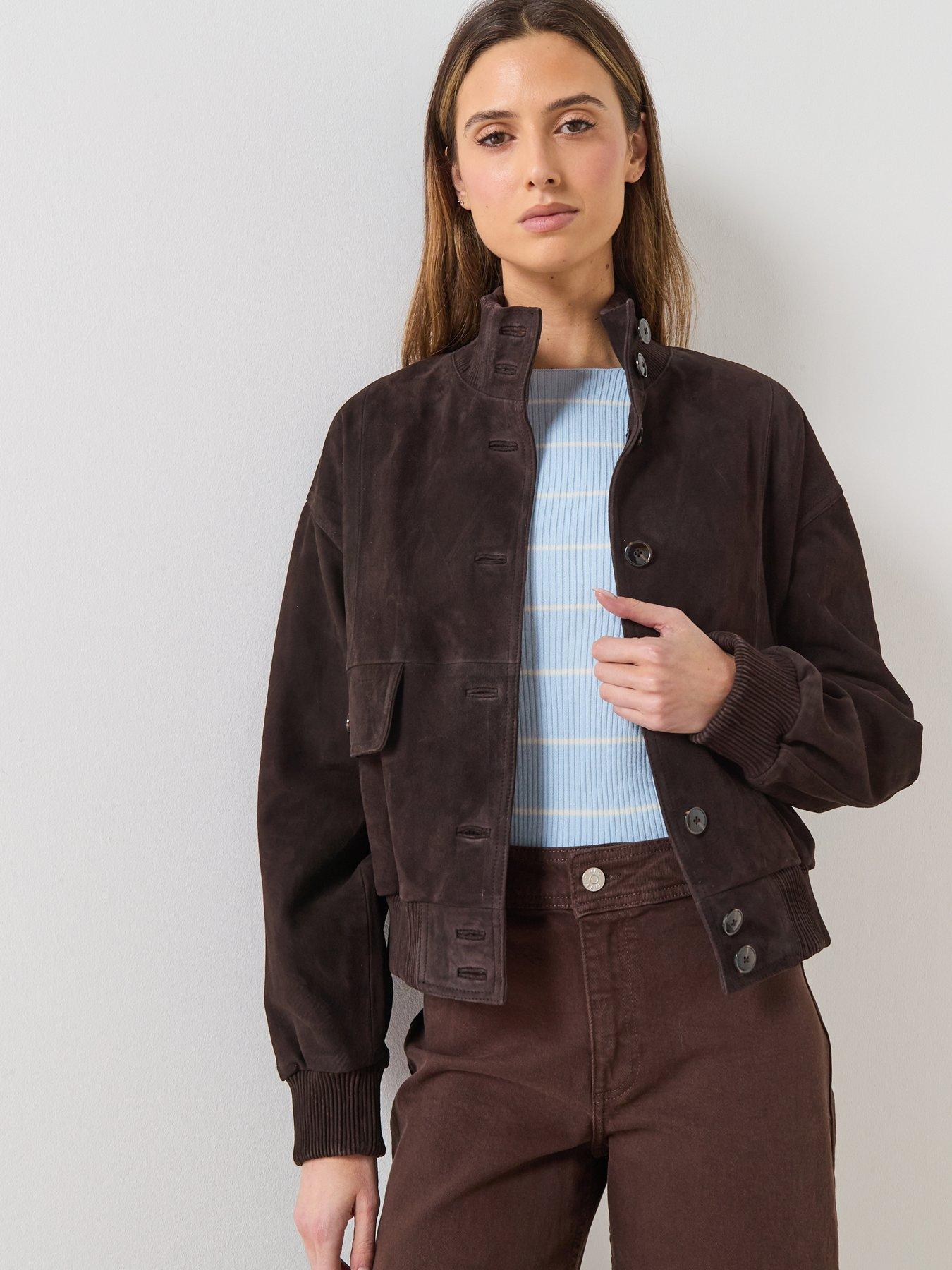 Mango Buttoned Suede Jacket - Brown
