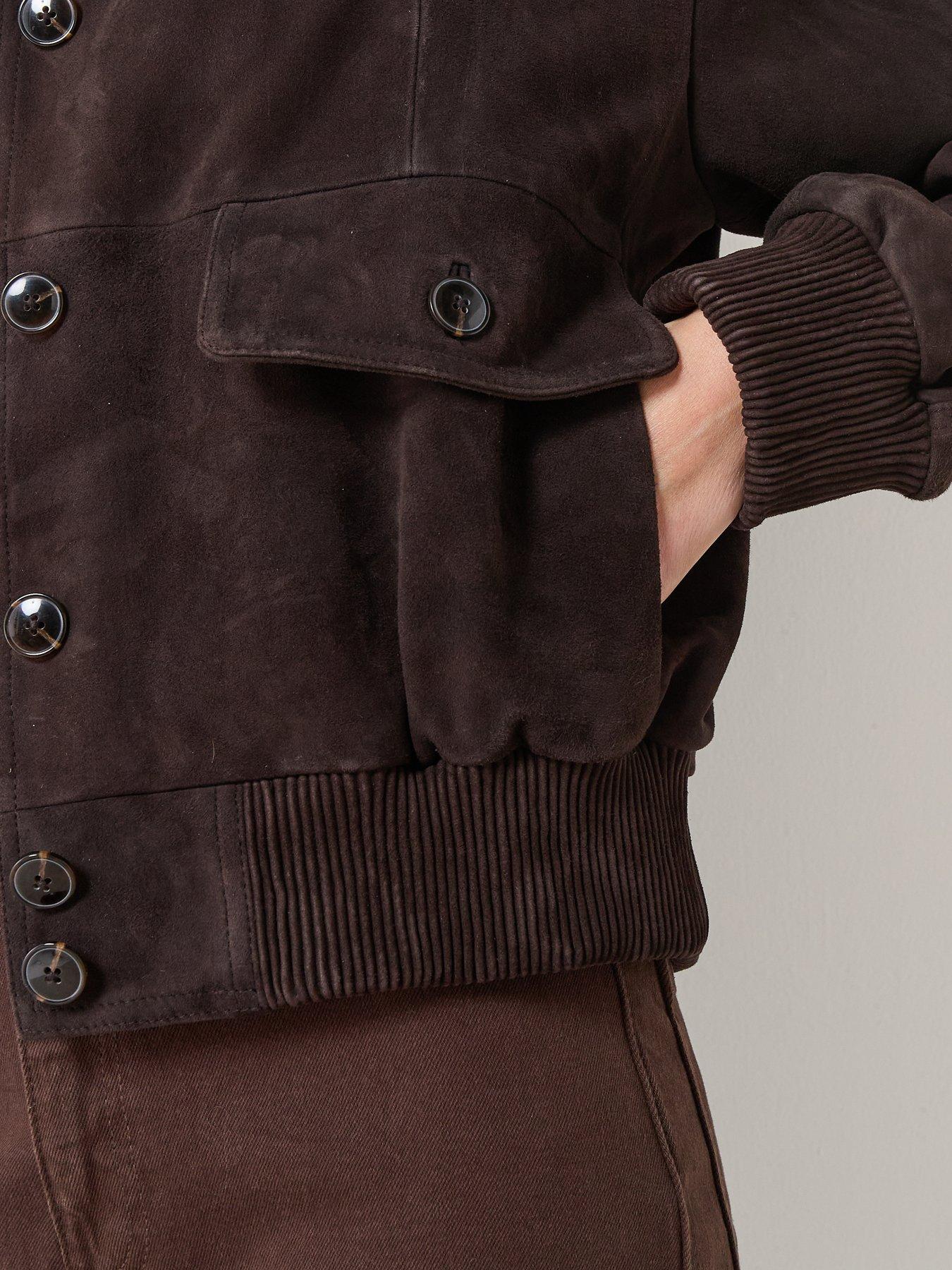 Image 4 of 6 of Mango Buttoned Suede Jacket - Brown
