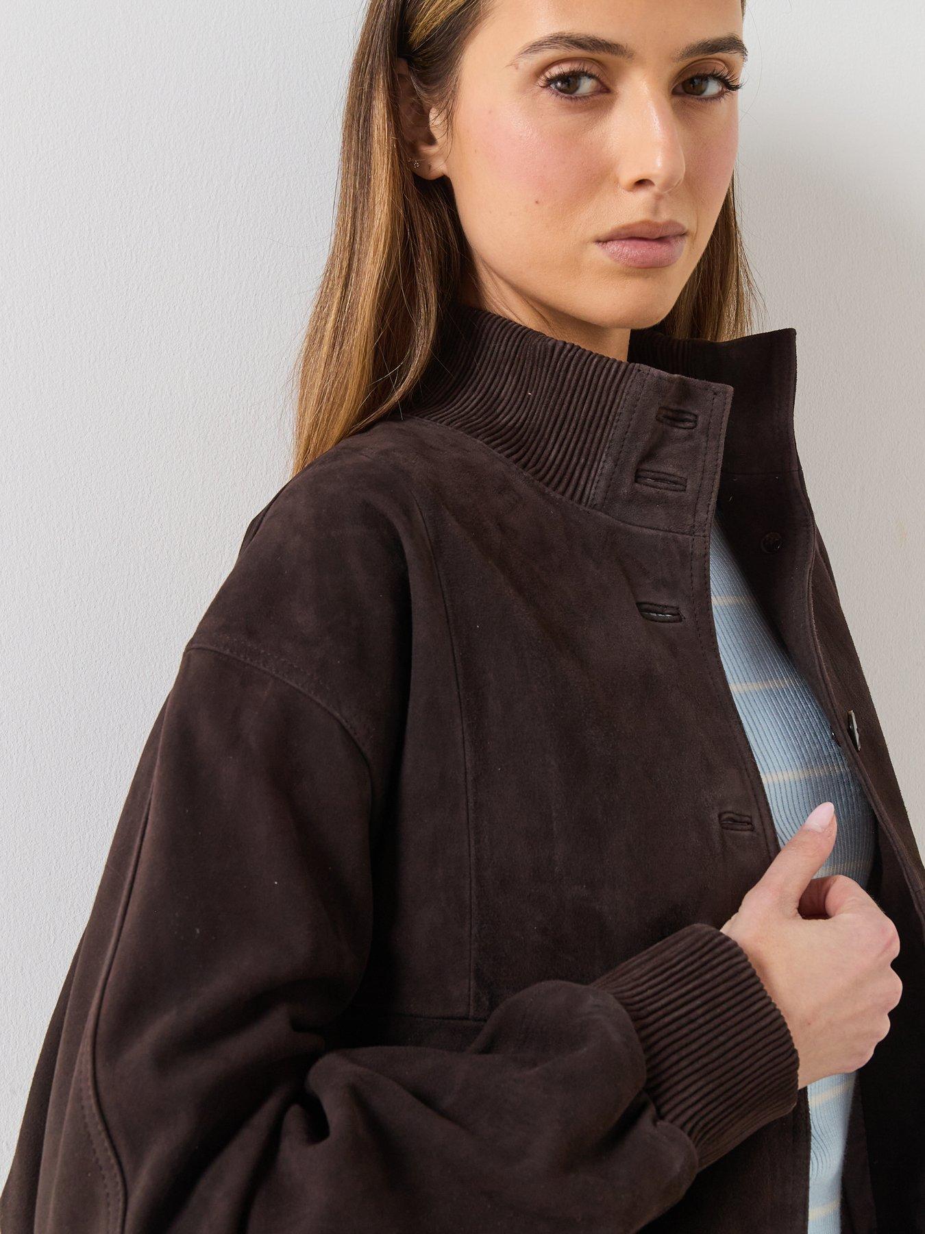 Image 6 of 6 of Mango Buttoned Suede Jacket - Brown