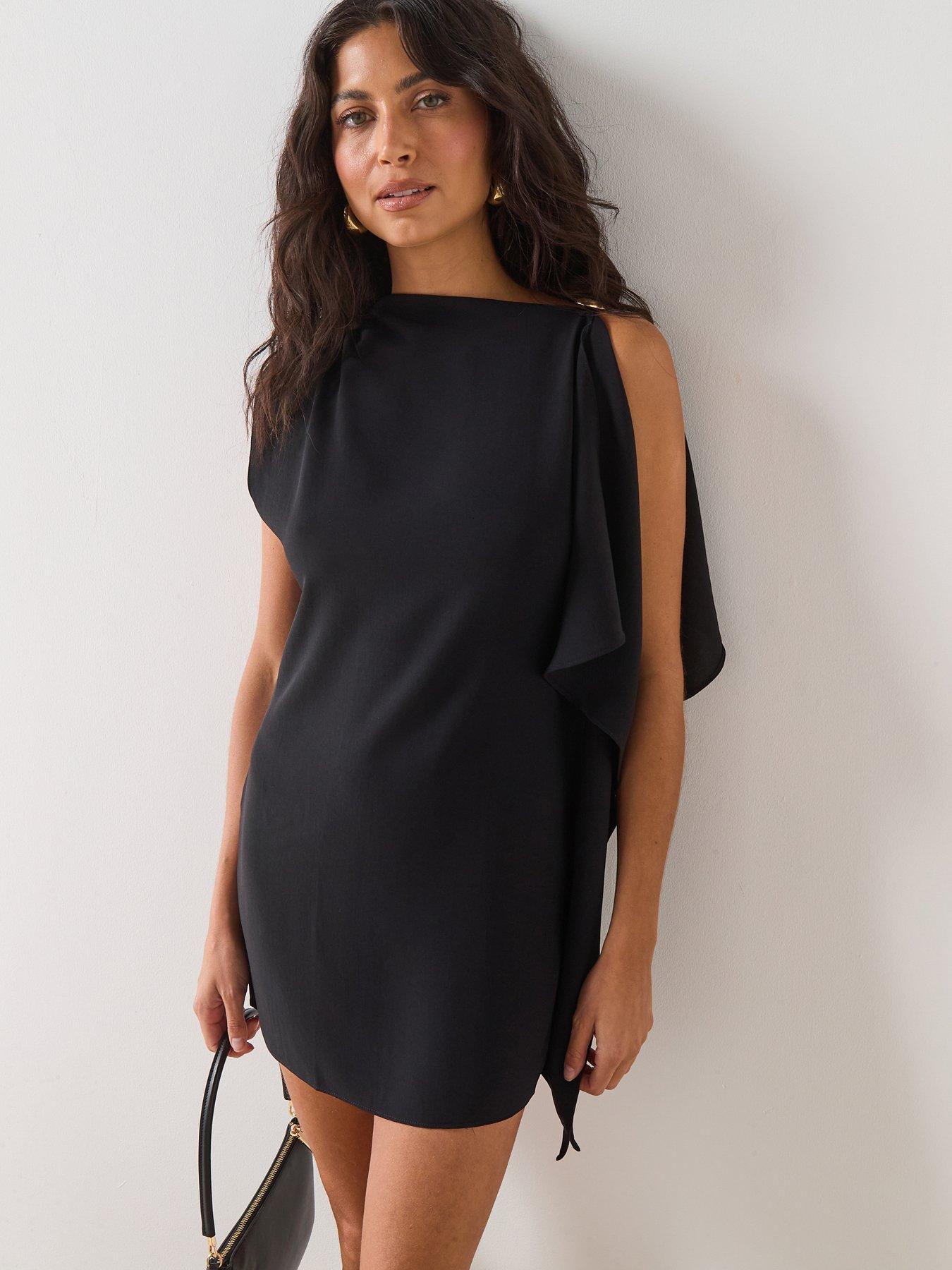 Mango Short Asymmetrical Sleeve Dress - Black