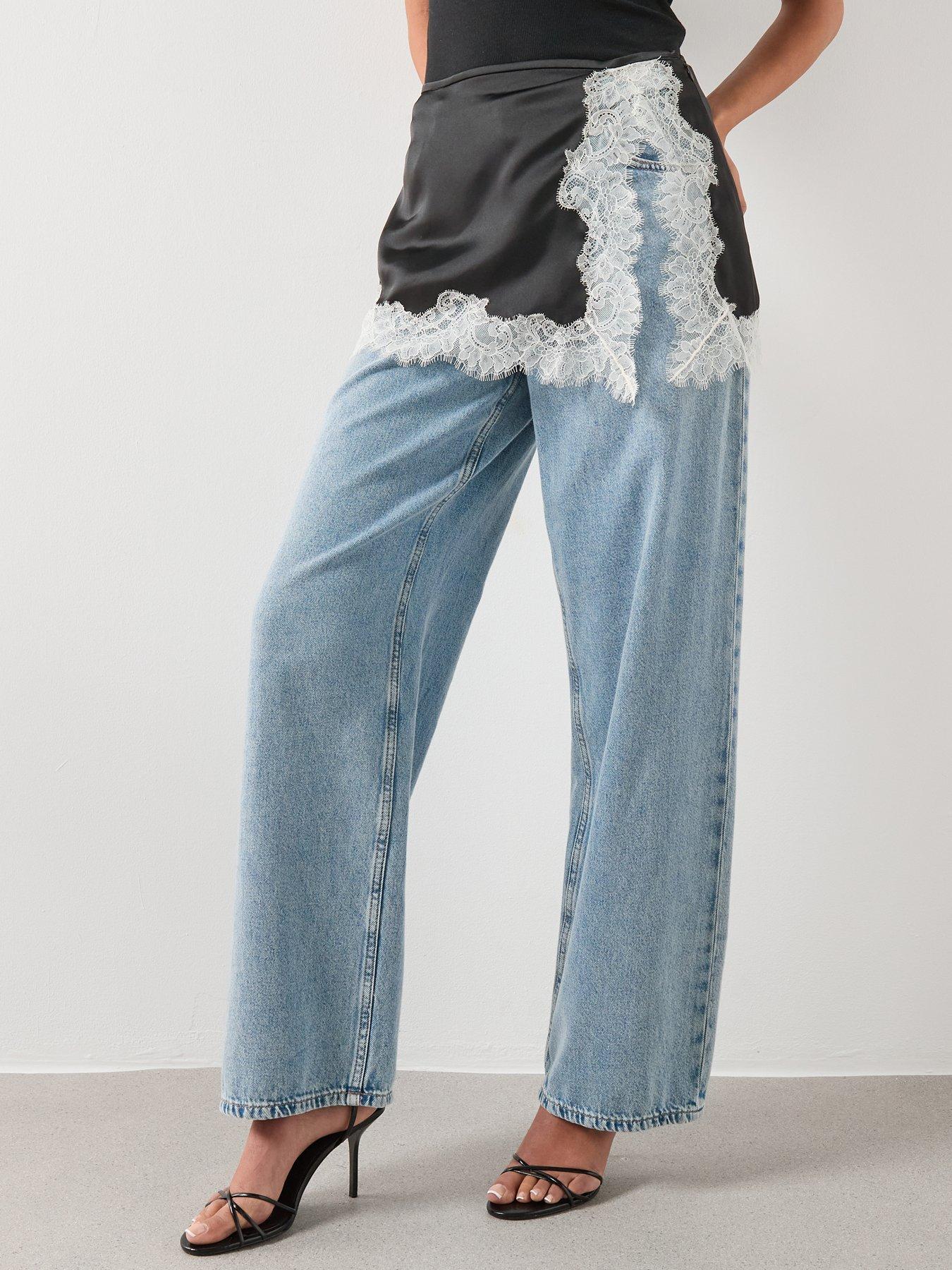 Mango Satin Lace Skirt - Black