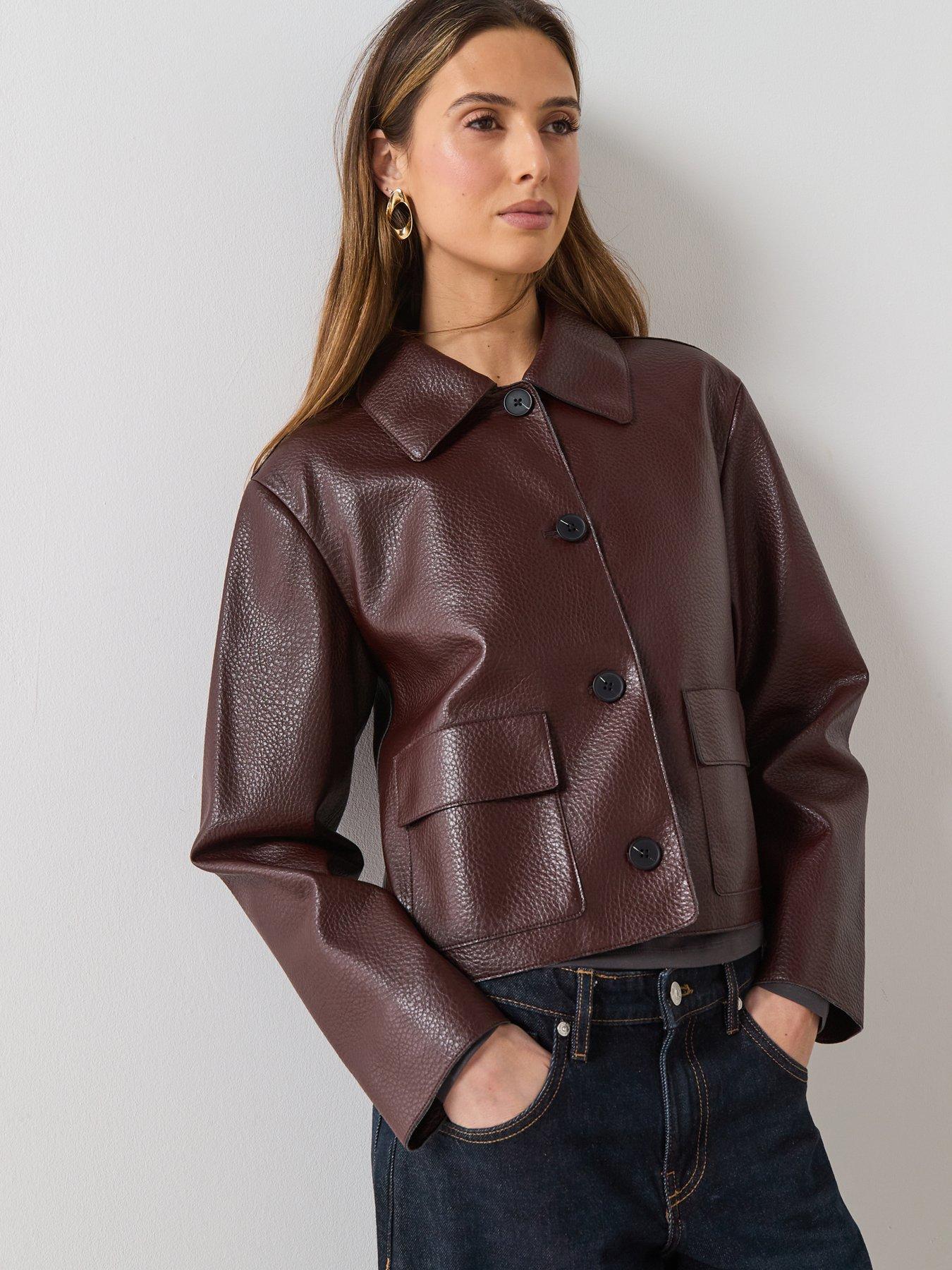 Mango Faux-leather Jacket With Pockets  - Maroon