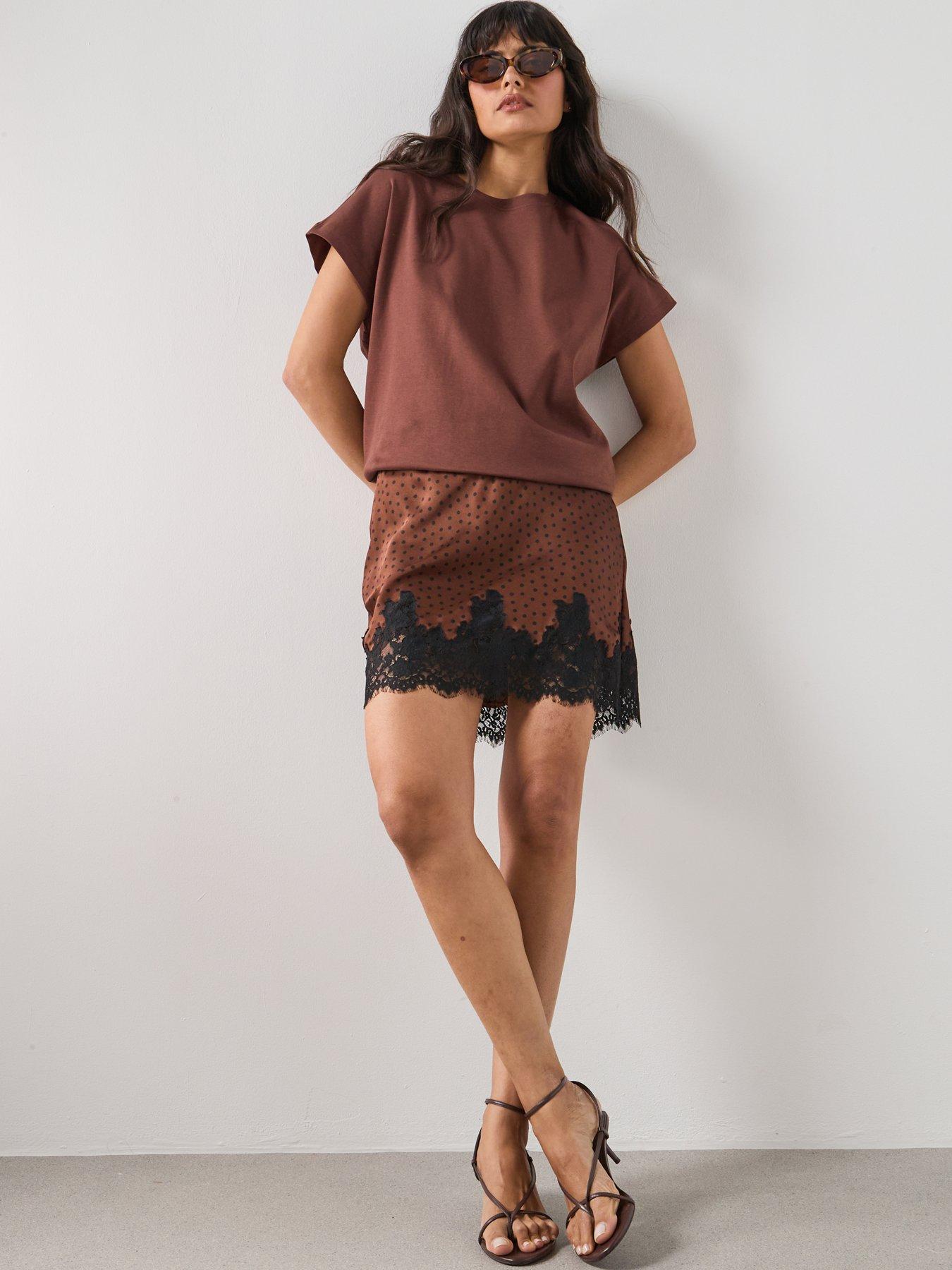 Image 3 of 5 of Mango Polka Dot Slip Skirt - Brown
