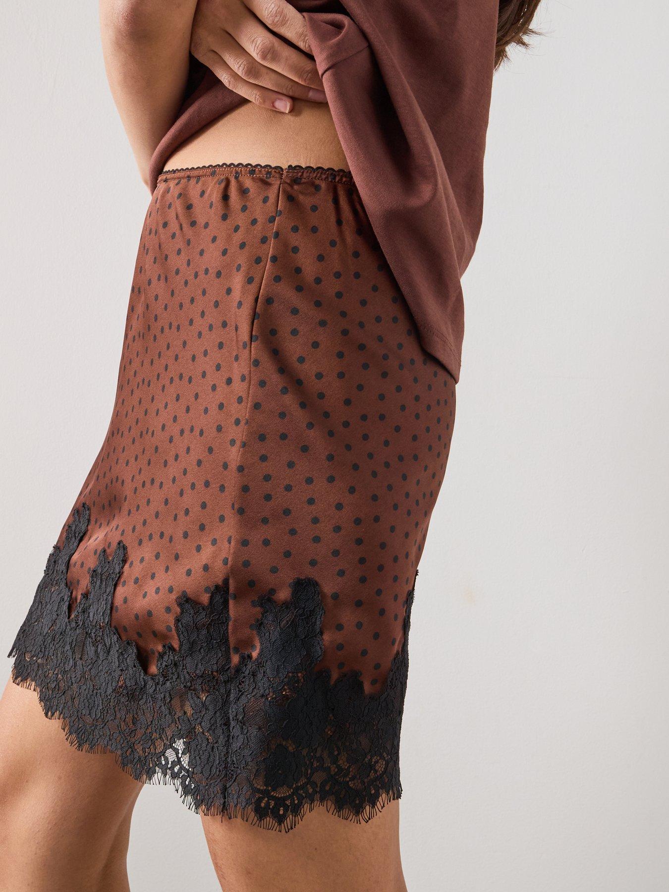 Image 4 of 5 of Mango Polka Dot Slip Skirt - Brown