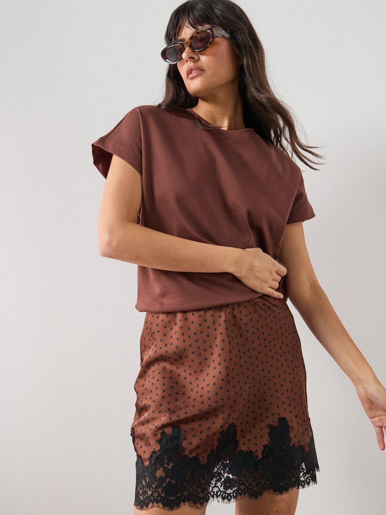 Image 5 of 5 of Mango Polka Dot Slip Skirt - Brown