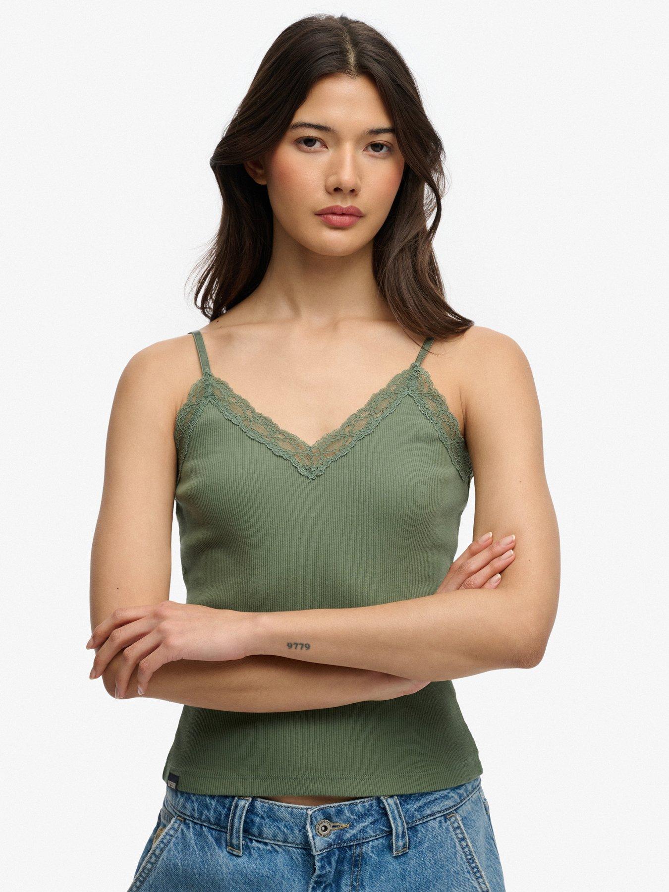 Superdry Essential Lace Trim Cami Top - Green