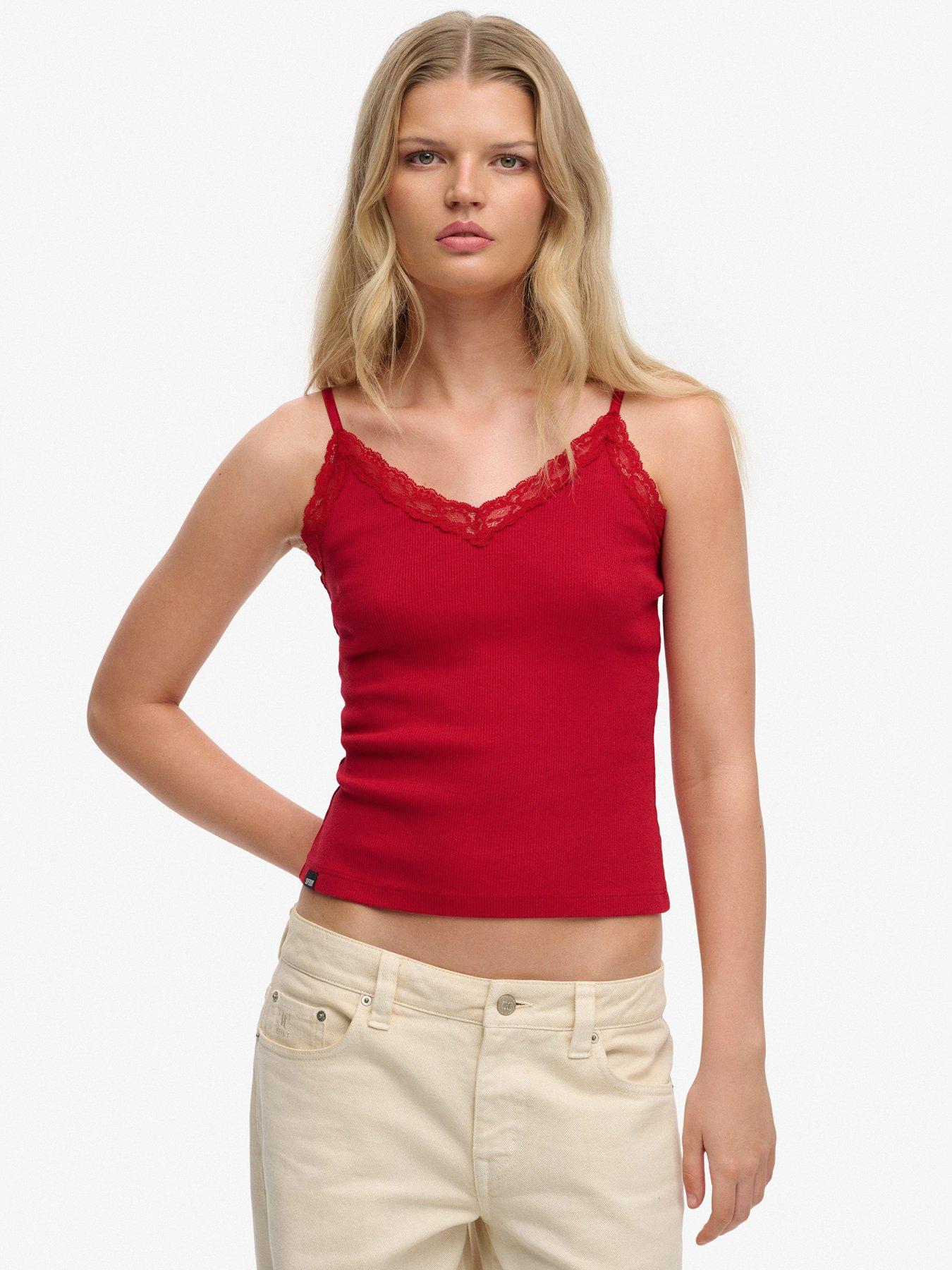 Superdry Essential Lace Trim Cami Top - Red