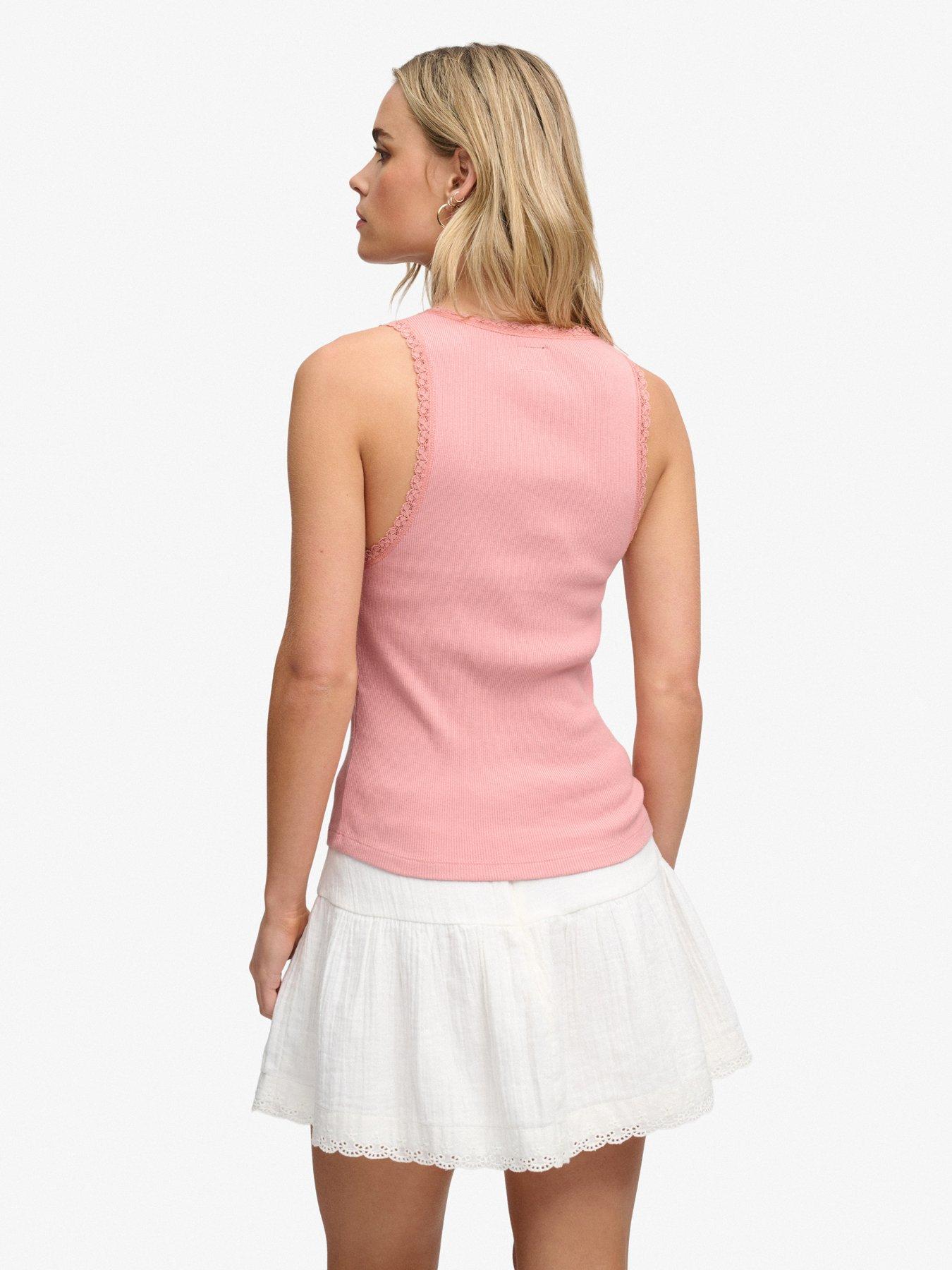 Image 2 of 6 of Superdry Vintage Lace Trim Vest - Pink