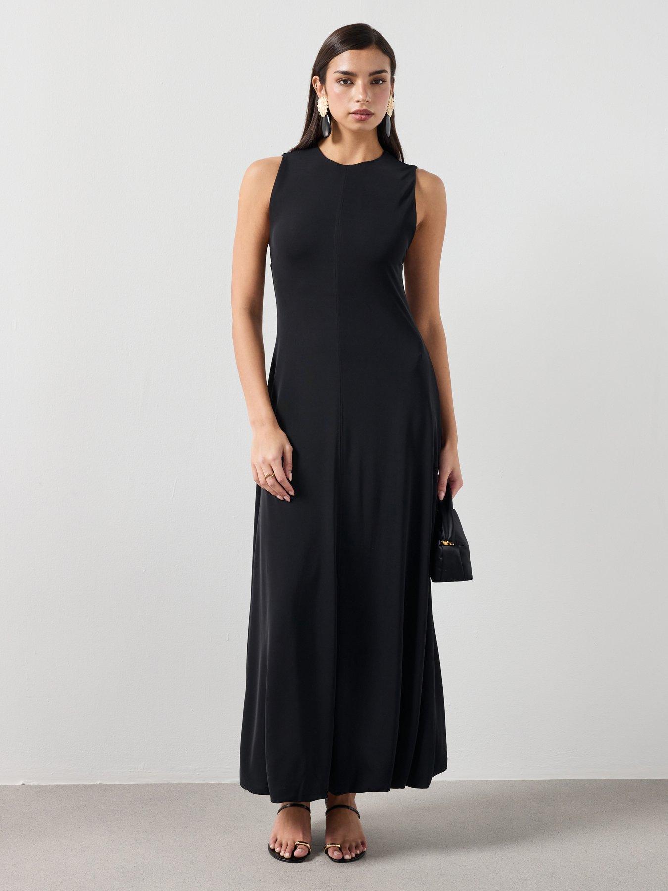 Image 1 of 6 of Mango Flared Cotton Maxi Dress - Black