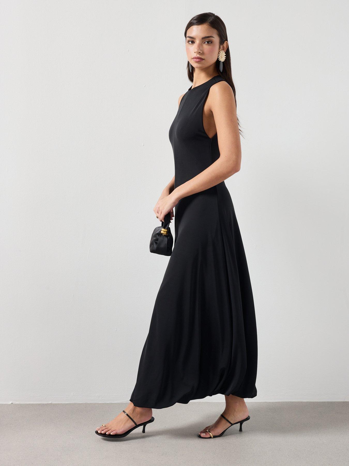 Image 3 of 6 of Mango Flared Cotton Maxi Dress - Black