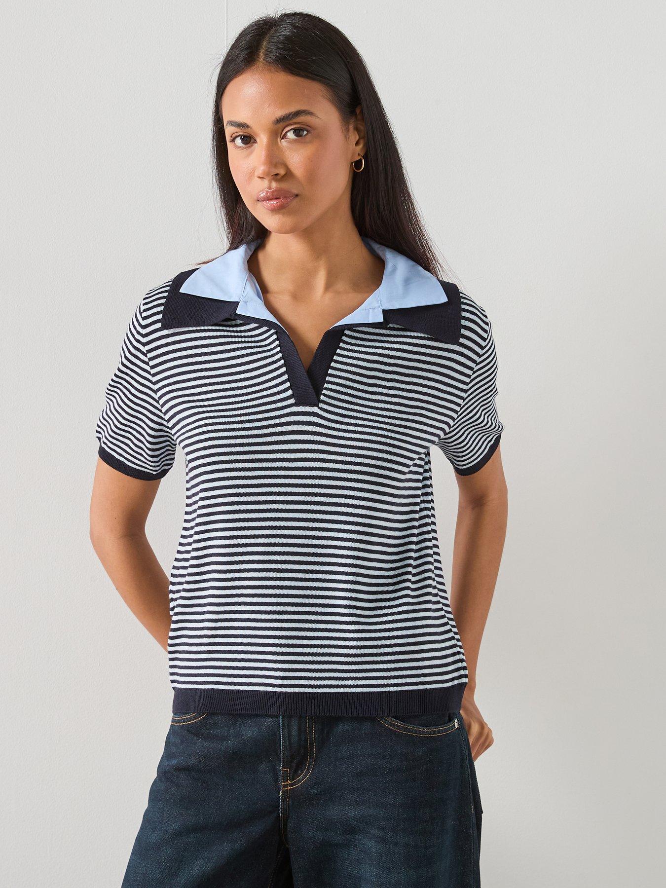 Mango Knitted Jumper With Combined Collar - Blue