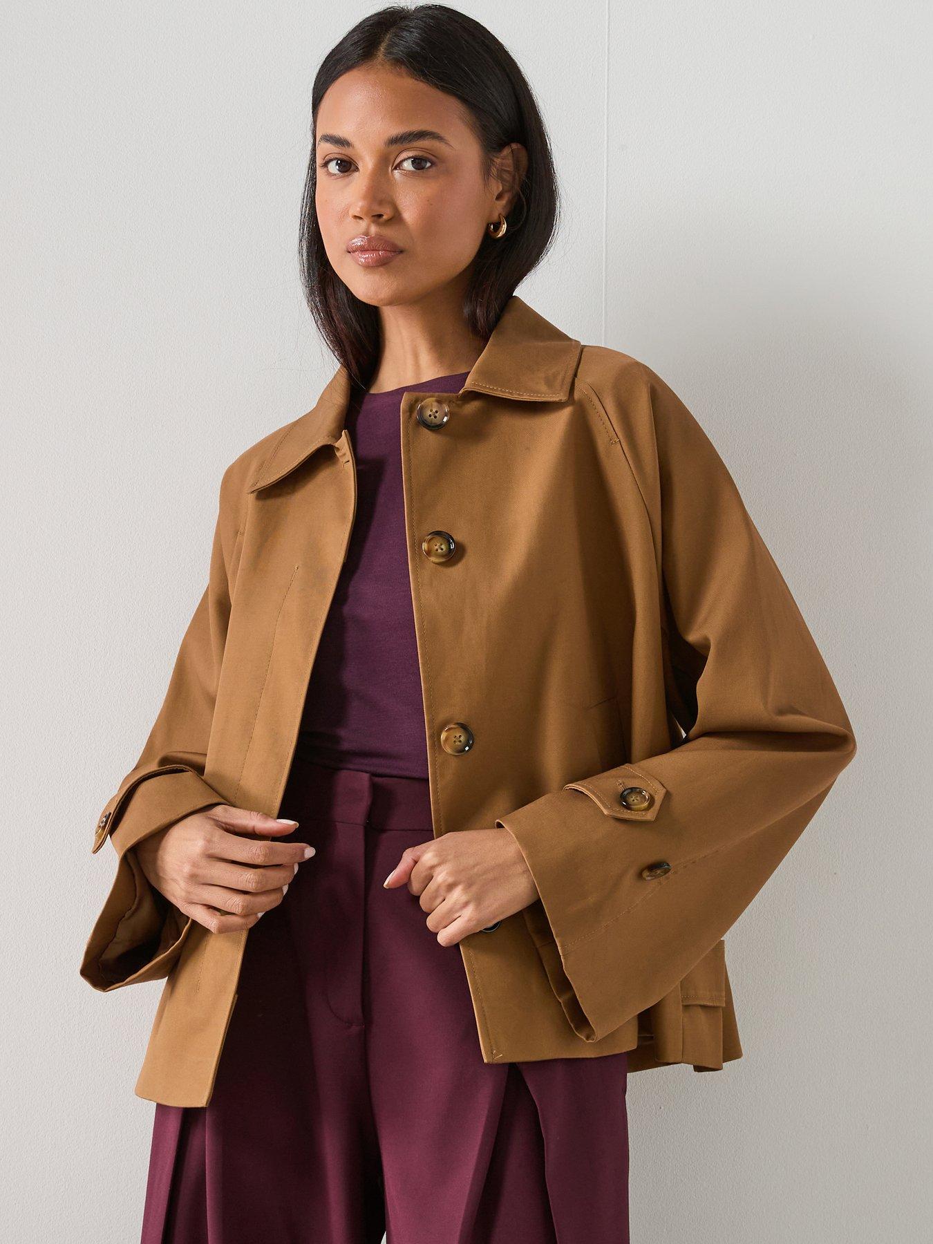 Mango Oversized Short Trench Jacket- Brown