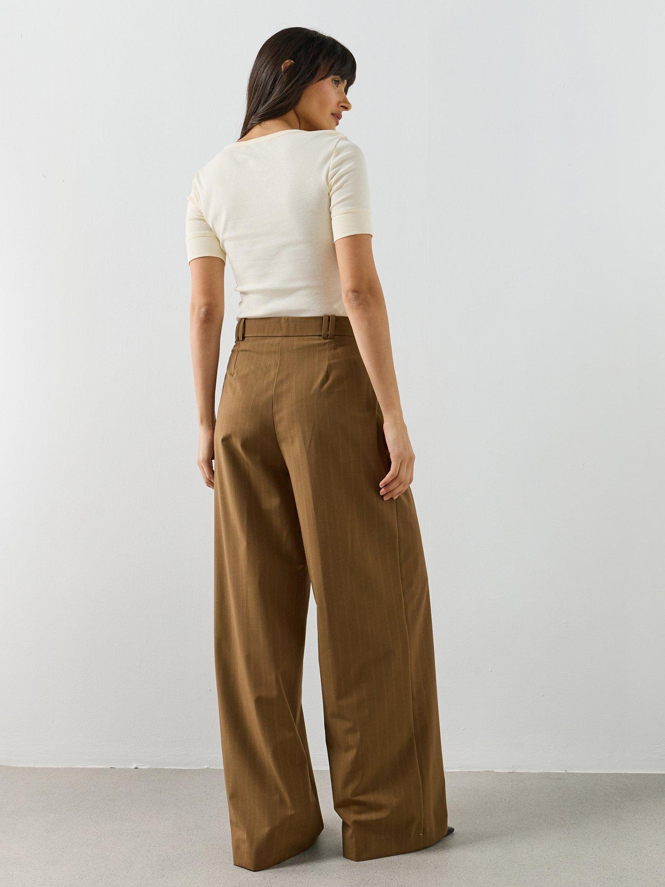 Image 2 of 6 of Mango Pinstripe Suit Trousers - Brown