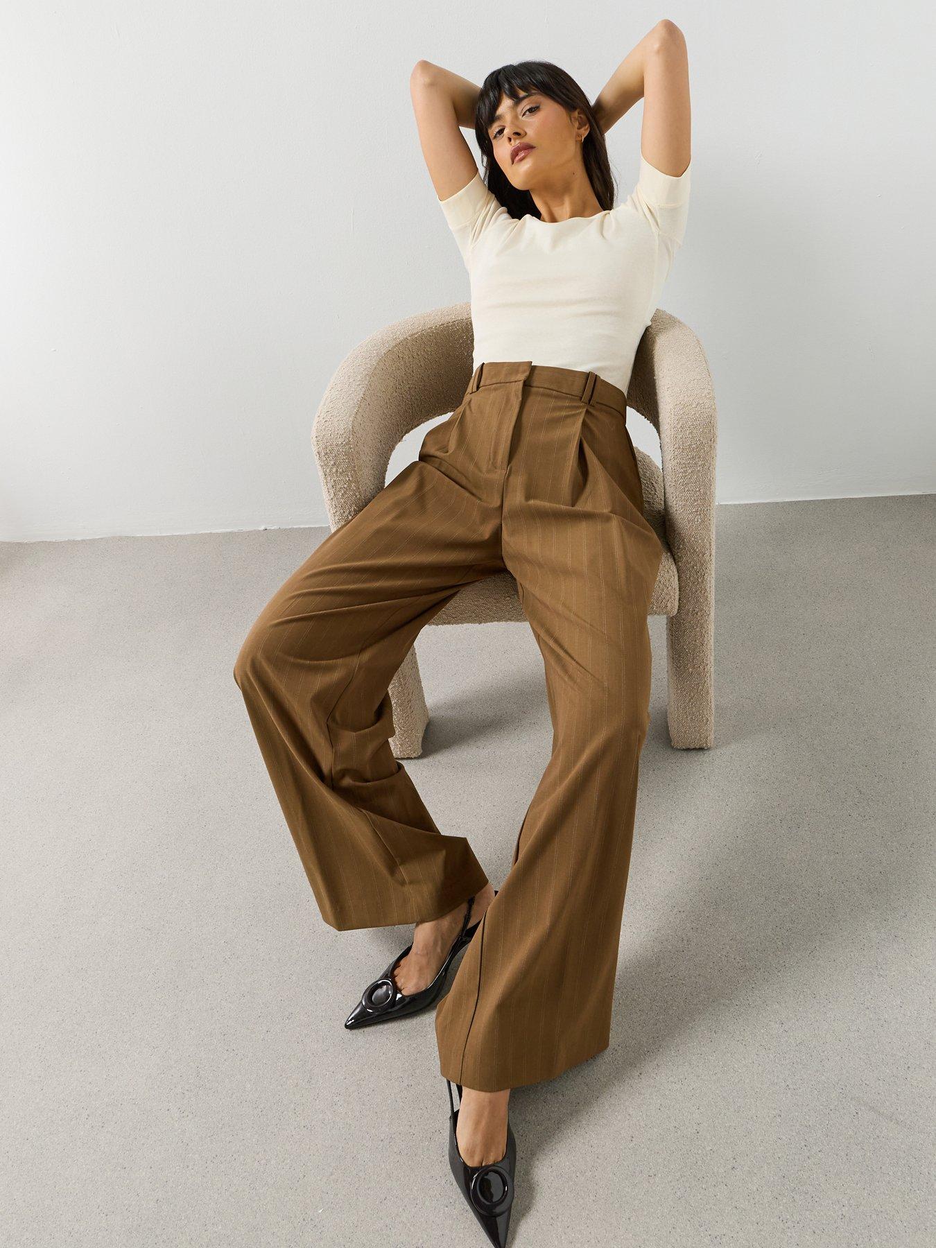 Image 5 of 6 of Mango Pinstripe Suit Trousers - Brown