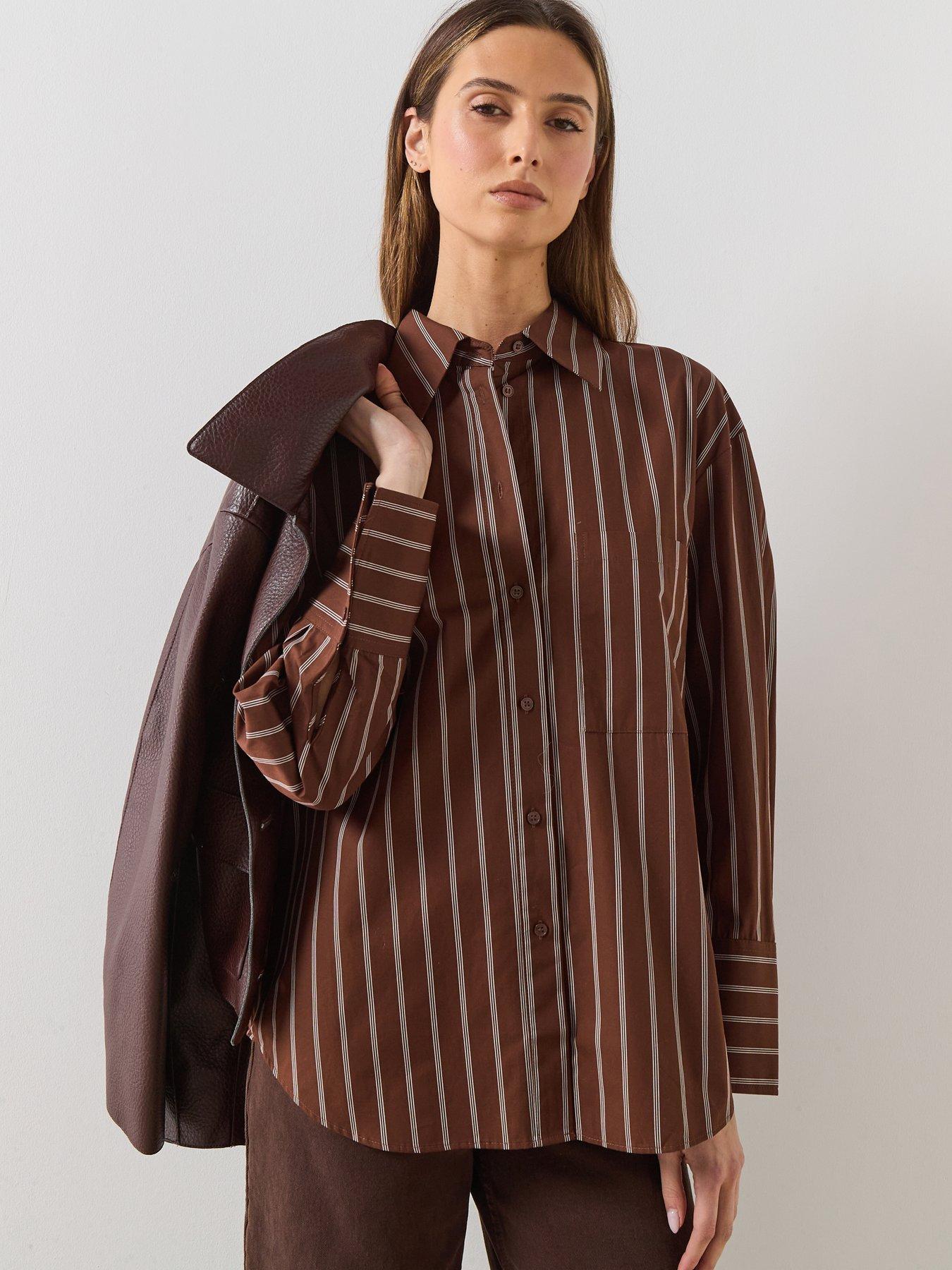 Mango Pocket Striped Shirt - Brown
