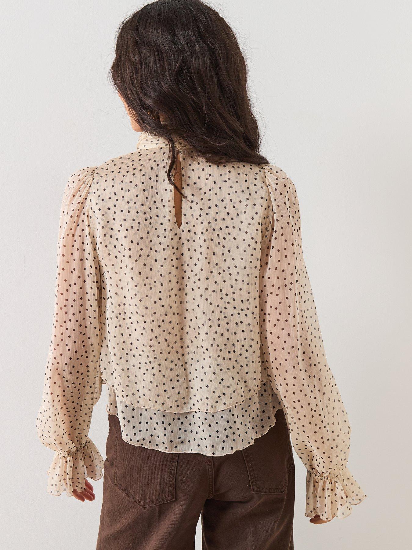 Image 2 of 6 of Mango Bow Polka-dot Blouse - Beige