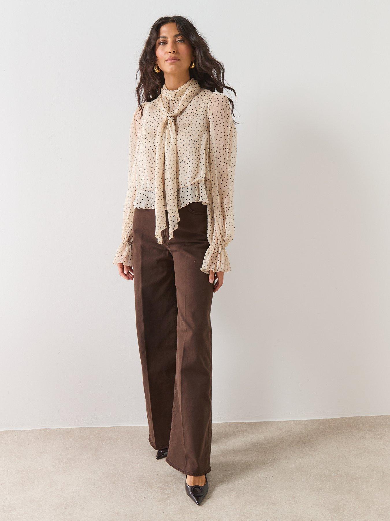 Image 3 of 6 of Mango Bow Polka-dot Blouse - Beige