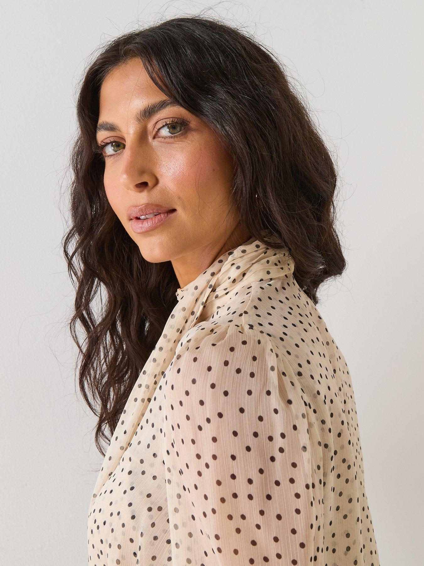 Image 5 of 6 of Mango Bow Polka-dot Blouse - Beige